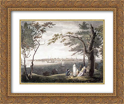 Samuel Seymour 17x15 Gold Ornate Framed Double Matted Museum Art Print - City of New York Wall Decor for Living Room, Office & Gallery Display