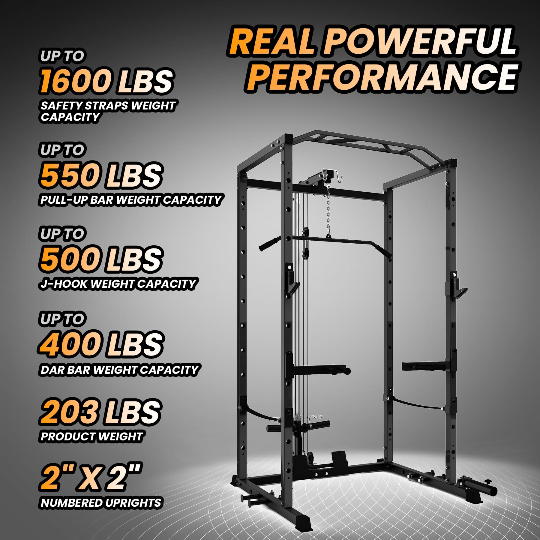 1600LBS Power Cage Squat Rack with Dip Bar & Cable Pulley System - Heavy Duty Stainless Steel Home Gym Equipment for Weight Training, Strength Workouts & CrossFit - Perfect for Garage Gym & Home Fitness