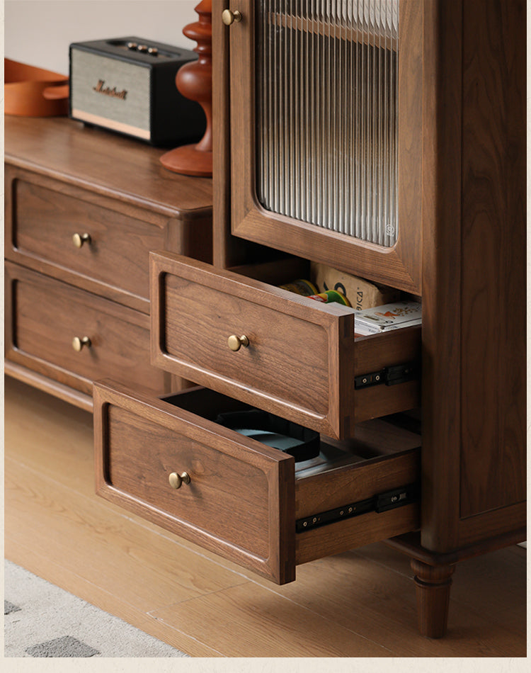 Solid Black Walnut Wood American Retro Locker Side Cabinet - Vintage Storage for Bedroom, Living Room & Office
