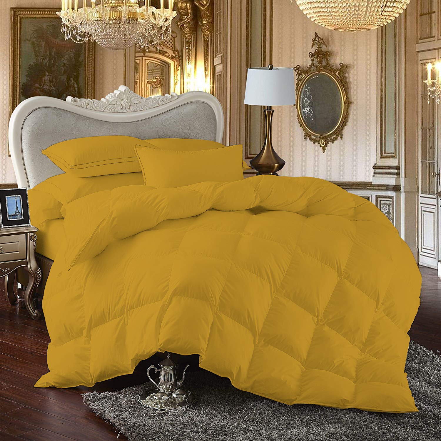 Kooton King Deluxe All Seasons Super King Size 1200 Thread Count Solid Gold Down Alternative Comforter - Ultra Soft Premium 100% Egyptian Cotton Bedding Set for Luxury Hotels & Master Bedrooms