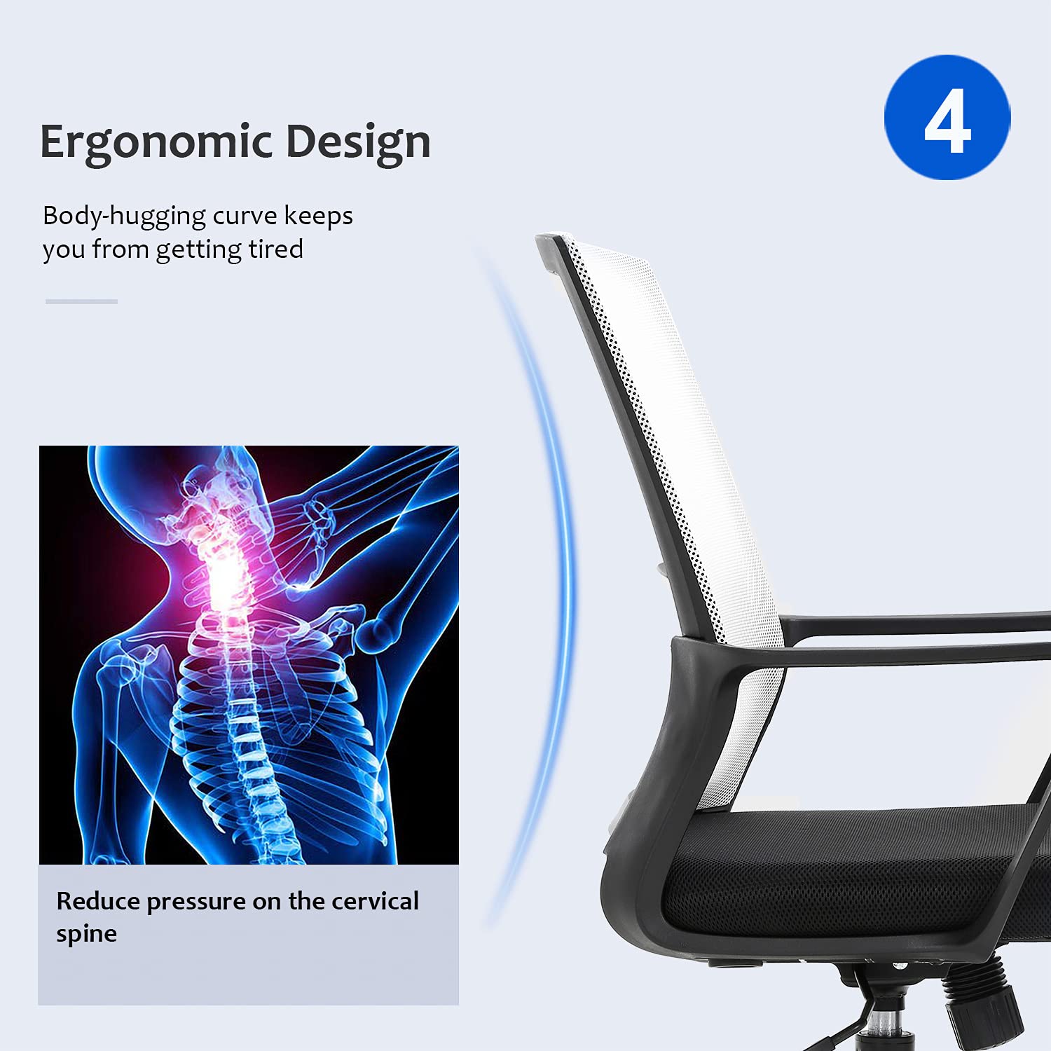 Ergonomic Office Chair with Lumbar Support - Adjustable Mesh Computer Desk Chair with Wheels & Armrests for Home Office, Gaming, and Work (White) - Perfect for Long Hours of Sitting, Back Pain Relief, and Enhanced Productivity