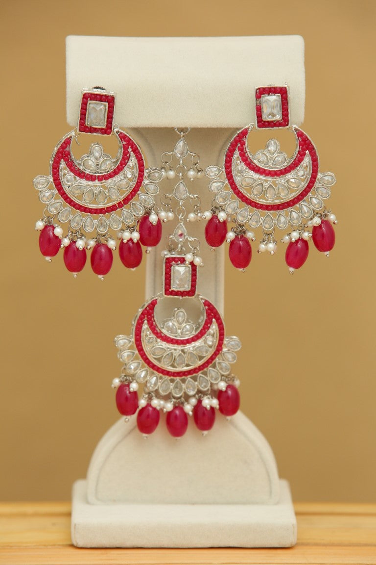 Aradhana Traditional Indian Earrings with Tikka - Elegant Bridal Jewelry for Weddings & Festivals