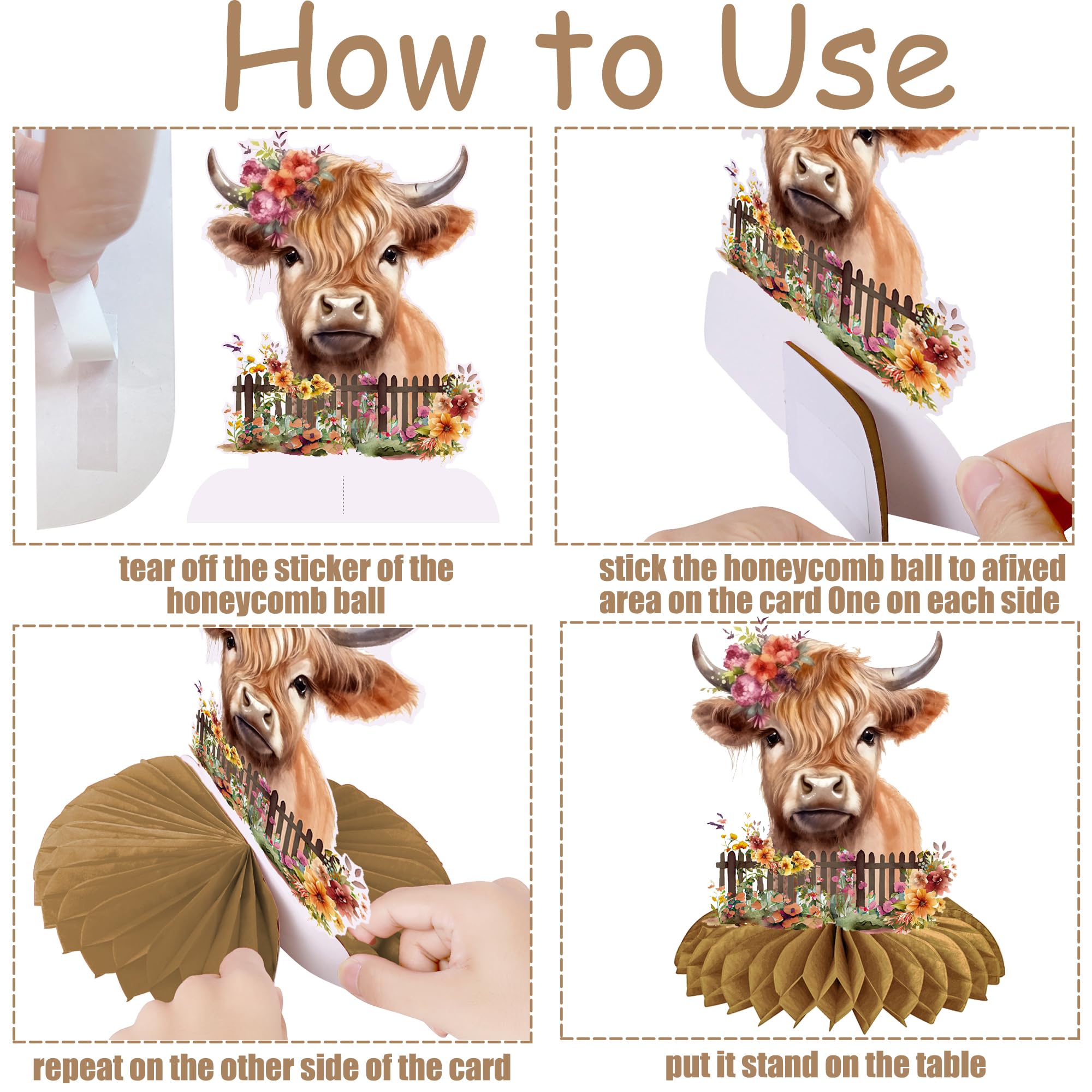 11pcs Highland Cow Honeycomb Centerpieces - Western Cow Themed Party Decorations for Birthday & Baby Shower | Farmhouse Table Decor, Rustic Wedding, Nursery Room Wall Art