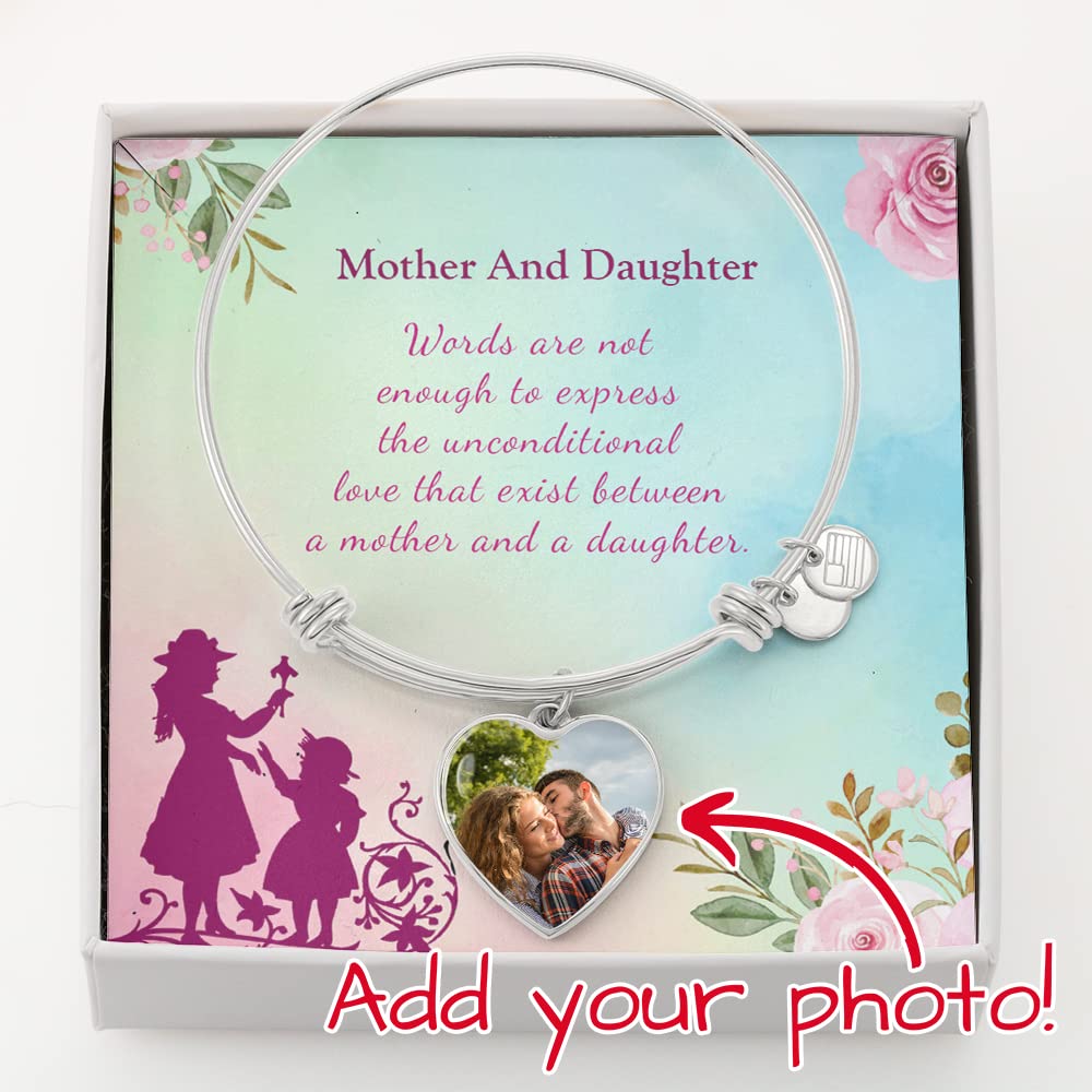 Custom Mother Daughter Bracelet Set - Personalized Heart Bangle with Engraved Message Card & Elegant Gift Box - Thoughtful Birthday Gift for Daughter, Mom, Sister - Perfect for Anniversaries, Graduations, and Special Occasions