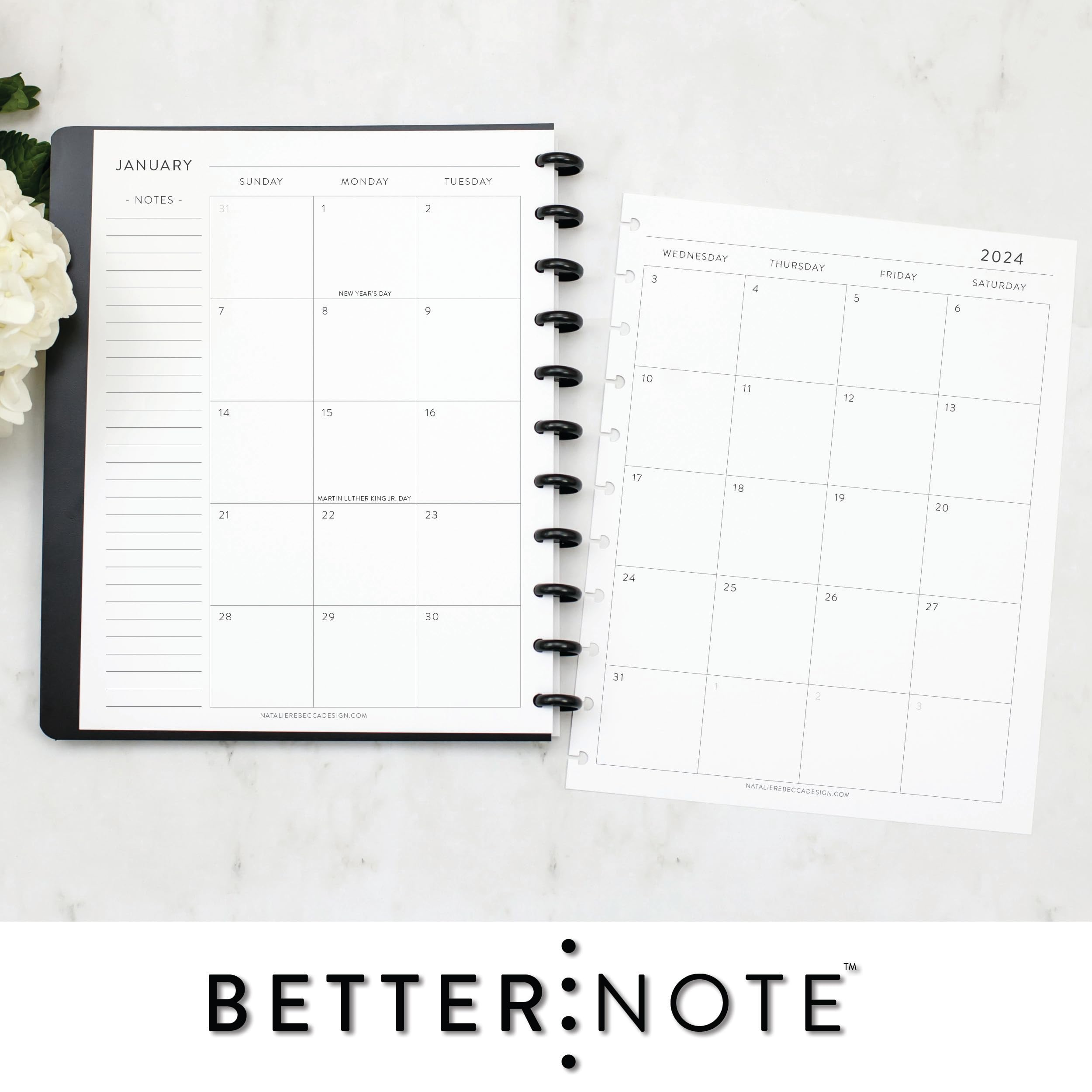 BetterNote 2025 Vertical Discbound Calendar Refill - Fits Levenger Circa, Happy Planner, Staples Arc, TUL & More (8.5