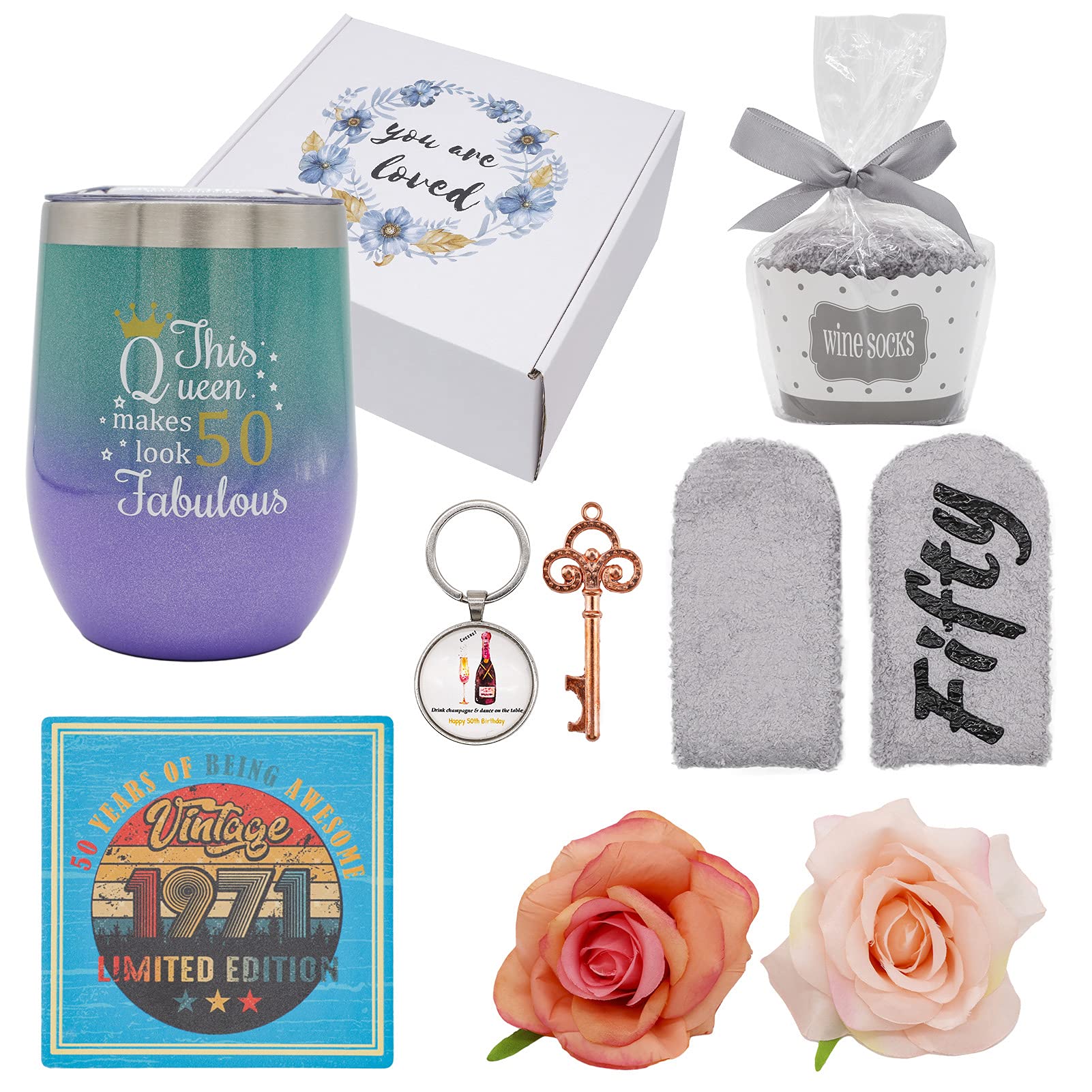 50th Birthday Gifts for Women - Funny 50 & Fabulous Wine Tumbler - Unique Birthday Wine Gifts for Her, Best Friend BFF, Mom, Grandma, Wife, Daughter, Sister, Aunt, Coworker - Perfect for Parties, Celebrations & Everyday Use