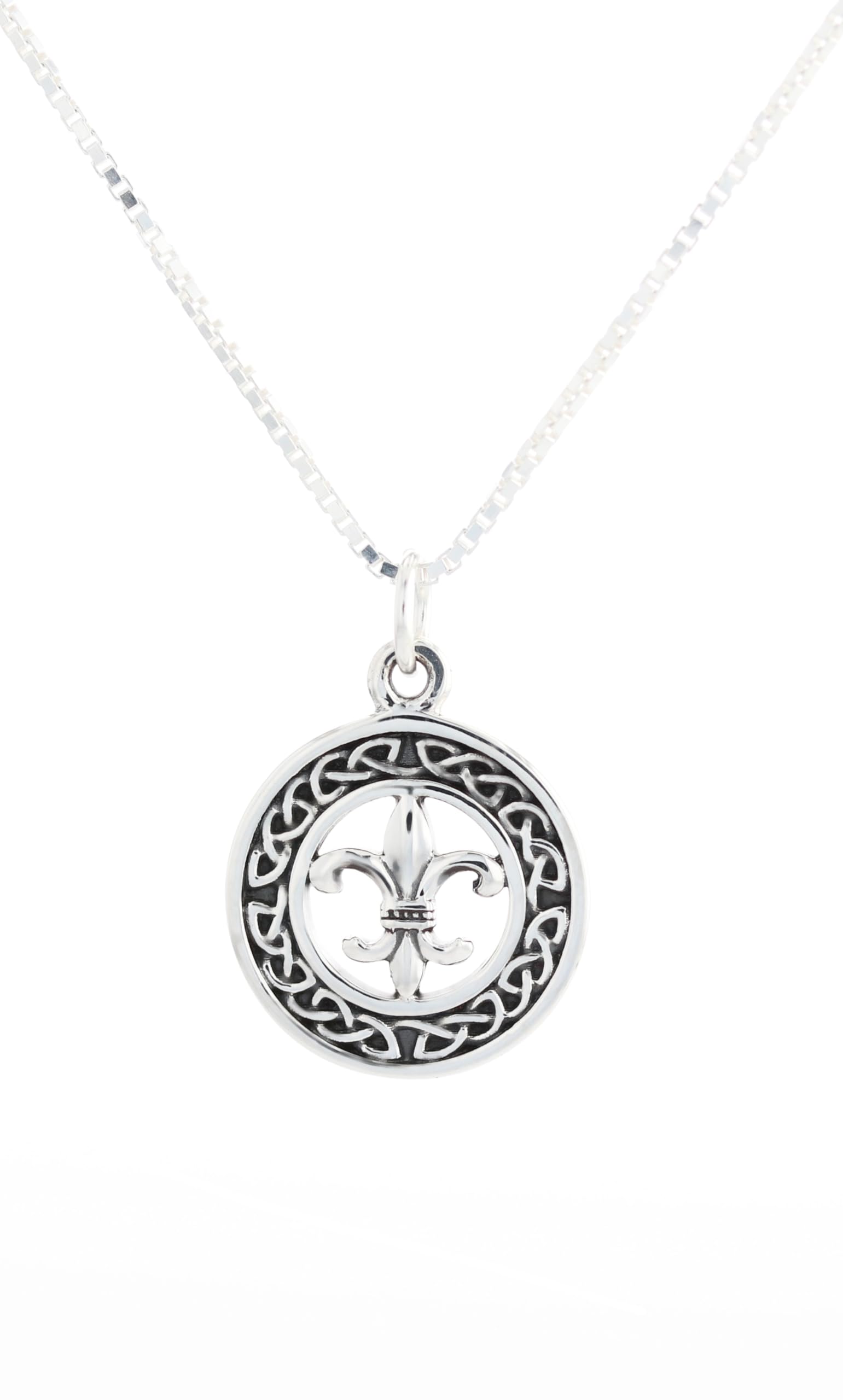 Sterling Silver Celtic Fleur De Lis Charm Pendant Necklace - 18 Inch Box Chain for Women, Gift for Her, Birthday, Anniversary, Wedding, Christmas | Elegant Jewelry for Everyday Wear & Special Occasions