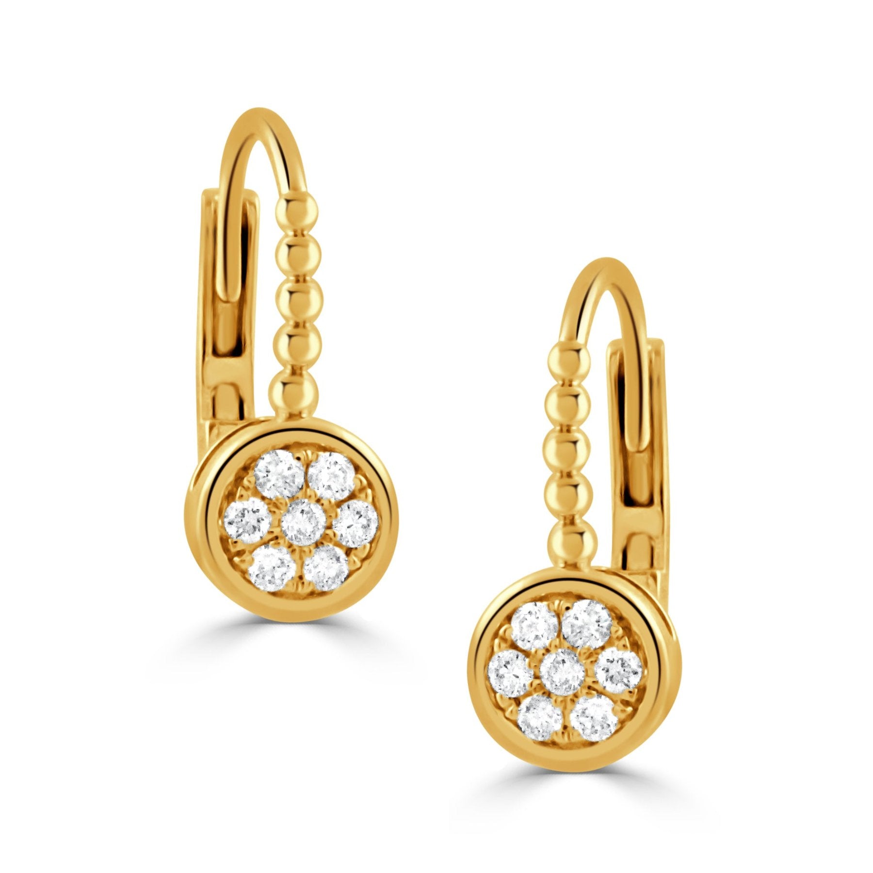 18K Yellow Gold Diamond Cluster Beaded Leverback Earrings for Women - Elegant & Timeless Jewelry for Weddings, Parties & Special Occasions