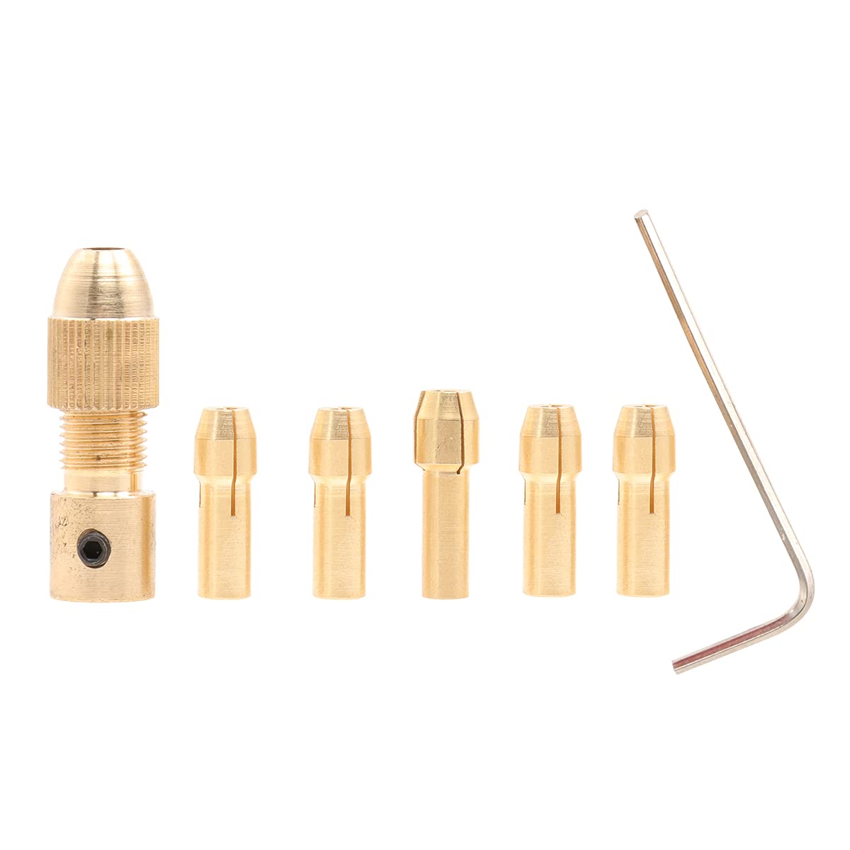 7-Piece Multi-Function Self-Tightening Drill Chuck Set - Electric & Hand Drill Clamp for Wood & Metal (4.05mm) - Golden Brass Drill Bits for DIY, Woodworking & Home Improvement Projects