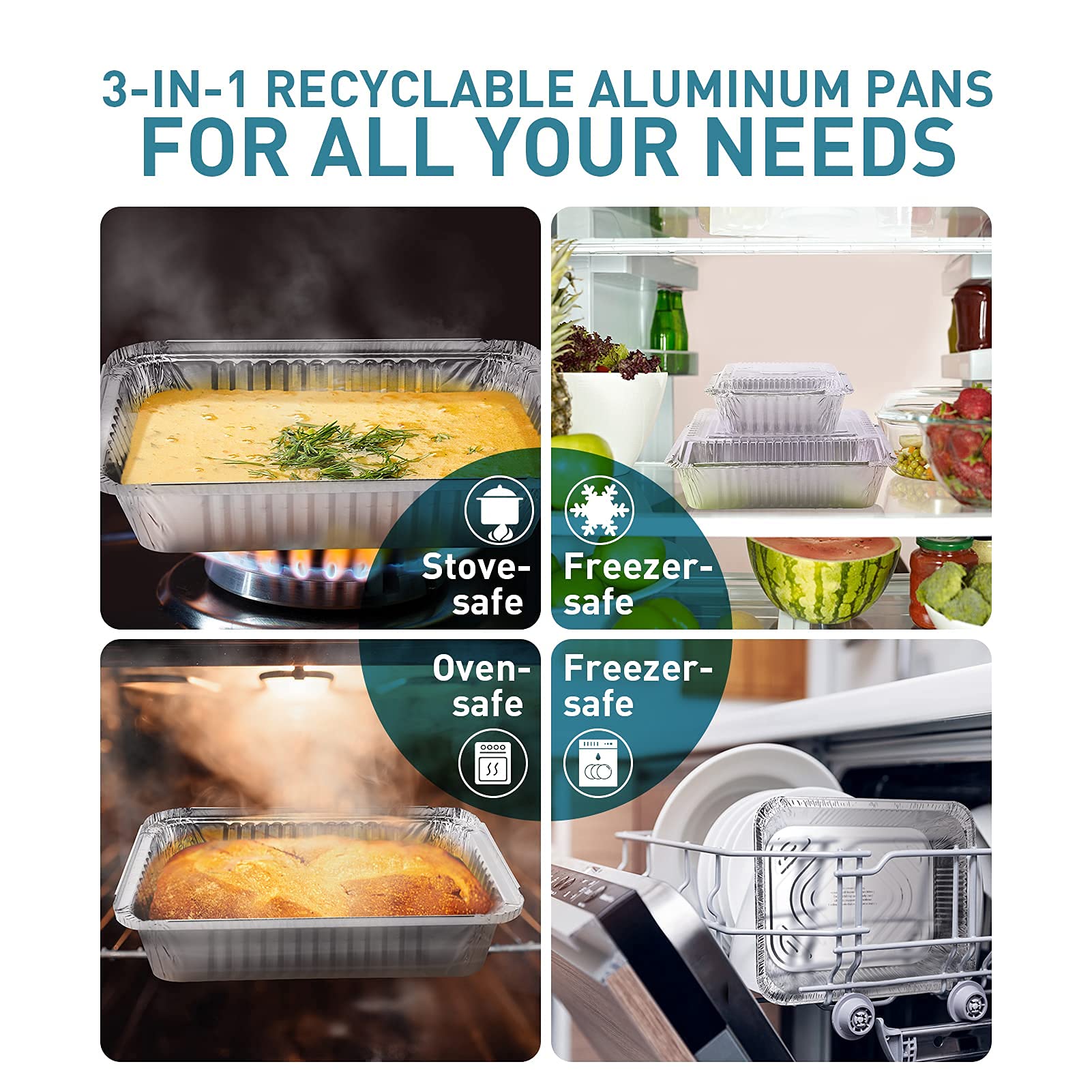 50-Pack 1.5LB Aluminum Pans with Clear Lids - Disposable Food Containers for Takeout, Meal Prep & Storage | Recyclable Foil Trays with Secure Seal for Freshness & Leakproof | Perfect for Catering, Parties & Leftovers (6.1x5.3x16.5 Inches)