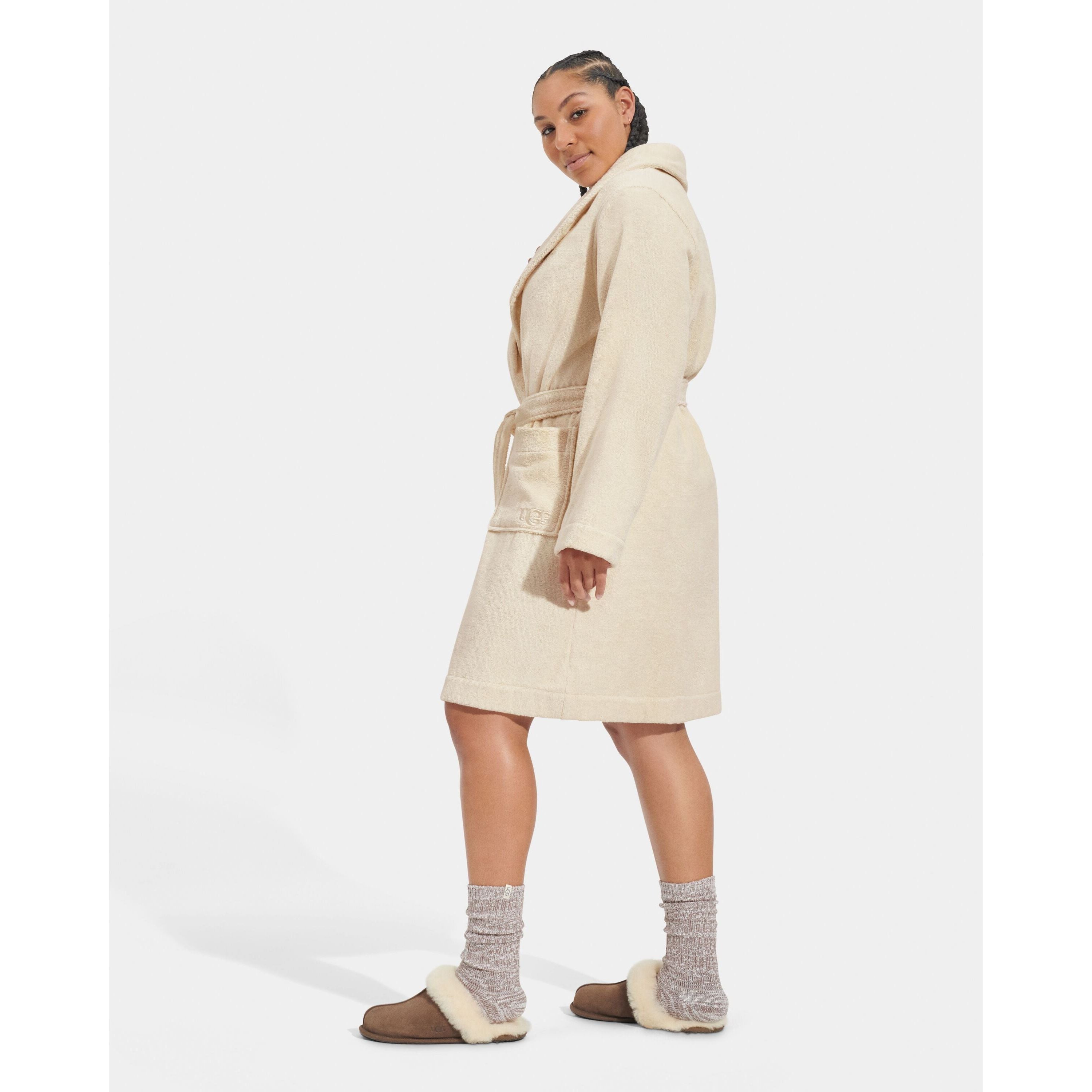 UGG Women's Lenore Terry Robe - Soft Plush Fleece Bathrobe with Pockets, Cozy Loungewear for Spa, Home Relaxation & Gift Giving