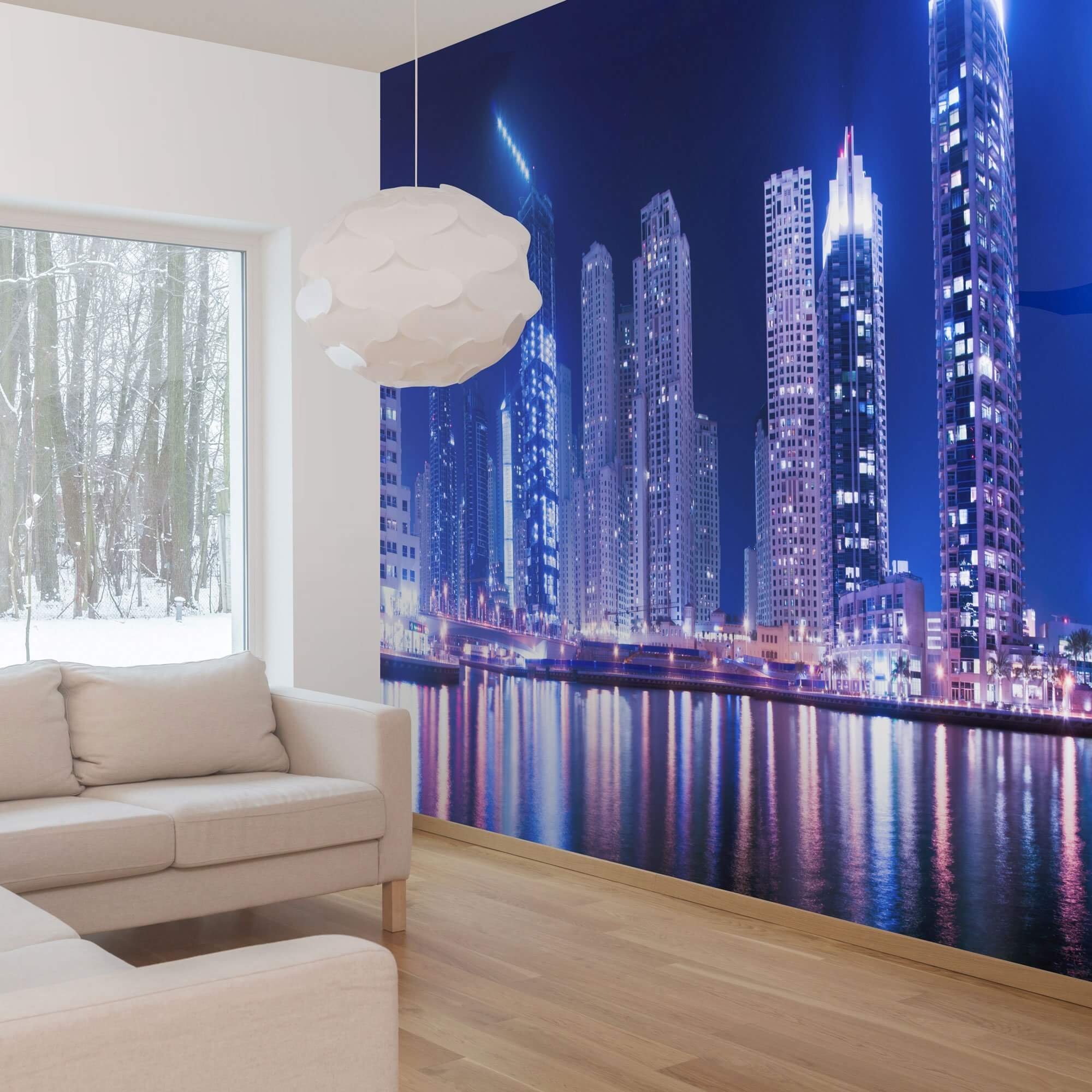 Blue and Purple City Landscape Peel and Stick Removable Wall Mural - Self-Adhesive Wallpaper for Bedroom, Living Room, Office Decor - Easy to Install & Remove
