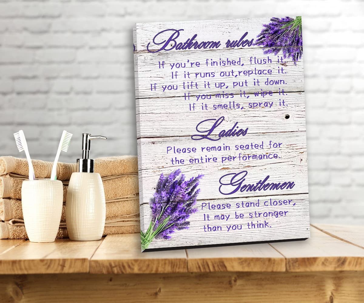 Lavender Bathroom Wall Art - Farmhouse Toilet Decor 12x15 for Home & Office