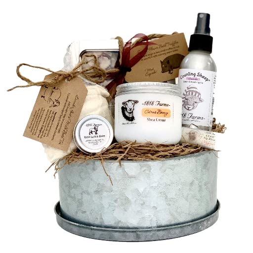 1818 Farms Luxury Gift Basket - Shea Cream, Bath Tea, Cuticle Balm, Linen Spray, Bath Truffle & Lip Balm Set | Perfect Spa & Self-Care Gift for Women, Mothers Day, Birthday & Holidays