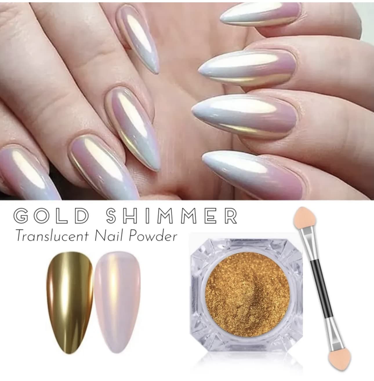 Pro Mirror Effect Gold Chrome Nail Pigment Powder - Smokey Nail Polish & Laser Glitter for Nail Art, Eye Makeup & DIY Crafts (C8) - Perfect for Salon, Party & Special Occasion Nail Designs
