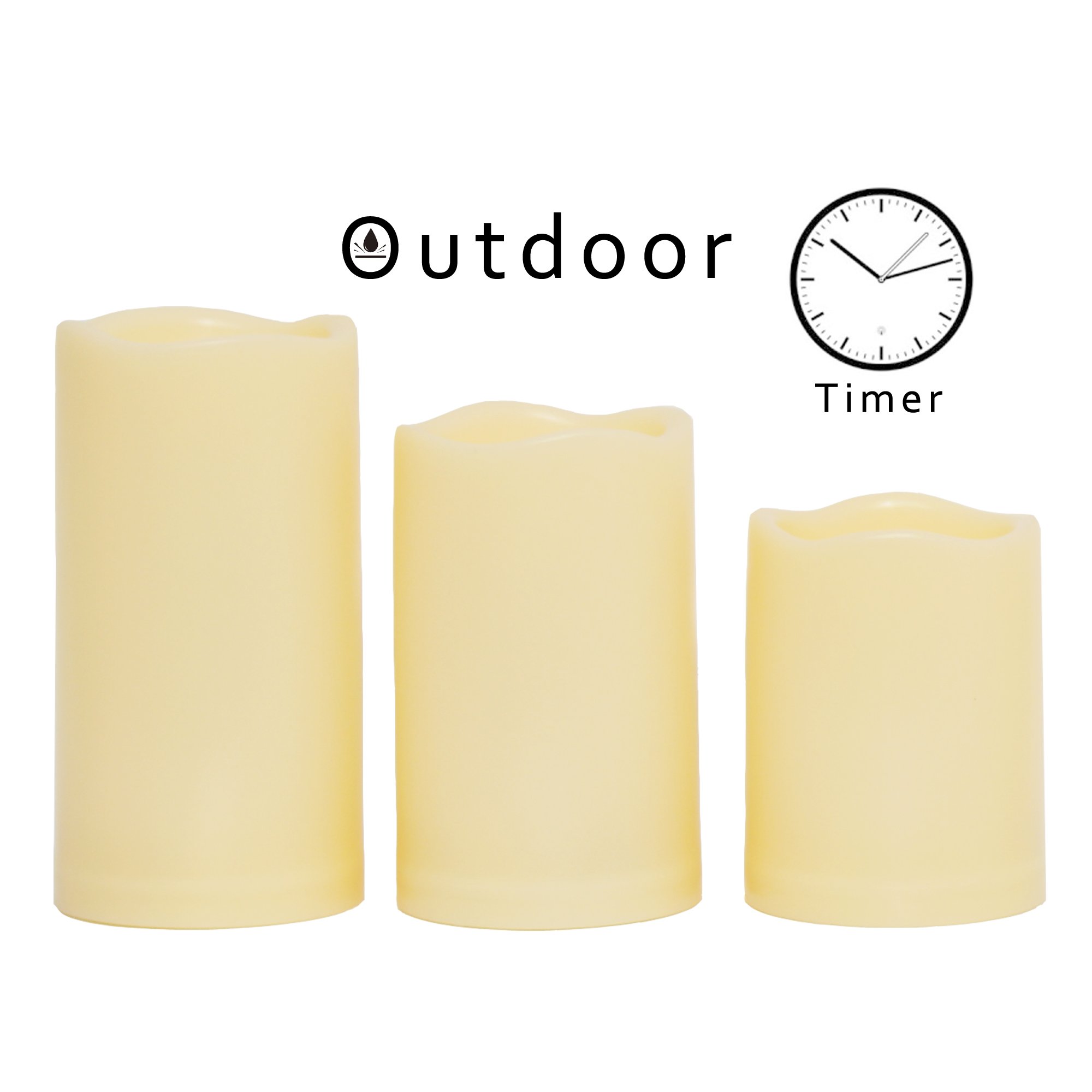 Waterproof Flameless LED Candles with Timer - Realistic Flickering Battery Operated Pillar Lights for Outdoor, Garden, Wedding, Christmas Decor (3 Pack) - Perfect for Lanterns, Patio, Dining Table & Romantic Ambiance