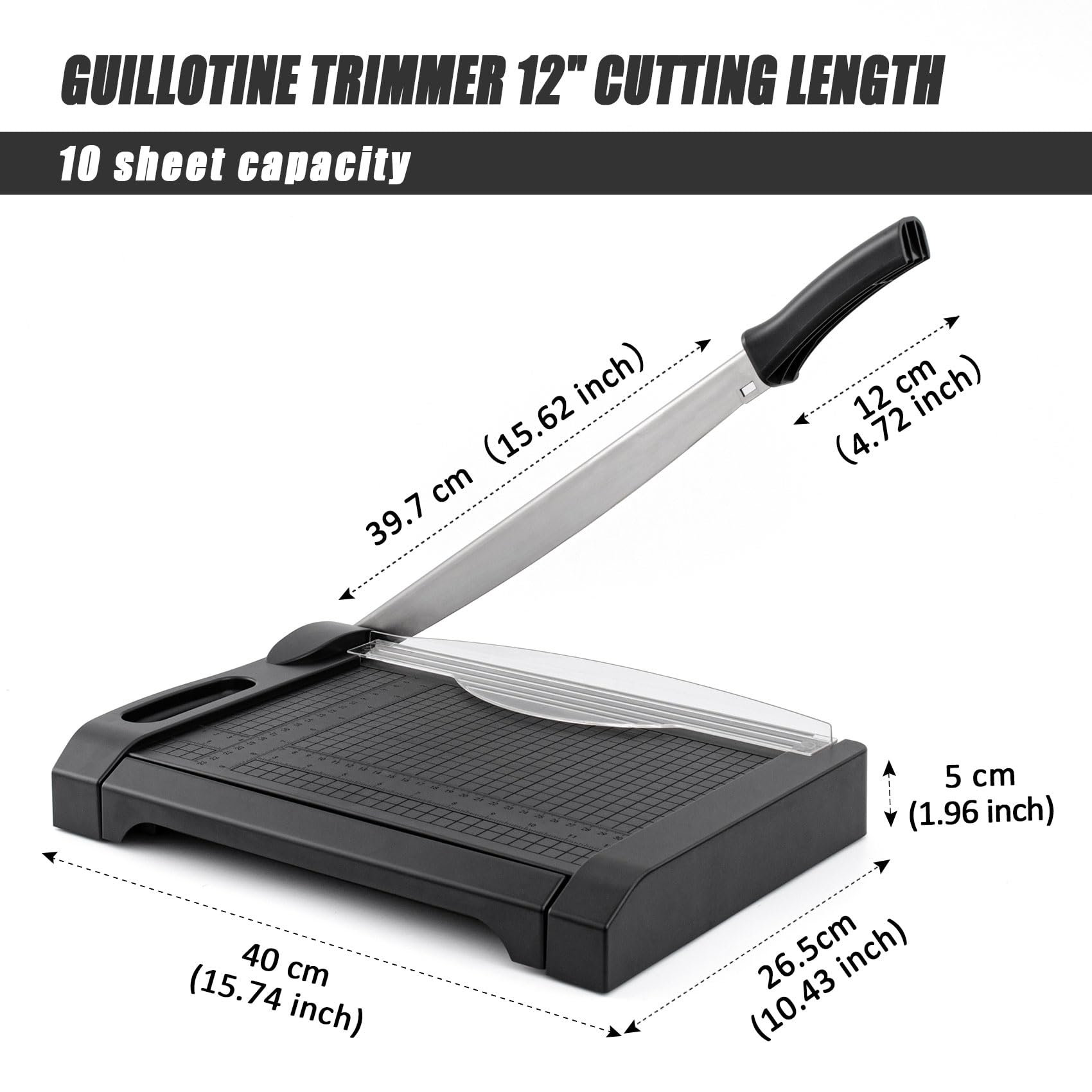 TIANSE 3-in-1 Paper Cutter & Trimmer with Safety Blade Lock - Guillotine Style Paper Cutting Board for 5-10 Sheets - Perfect for Home, Office & School Use - Ideal for Crafting, Scrapbooking & Document Organization