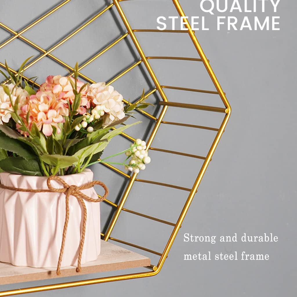 Hexagon Floating Shelves Set of 3 - Rustic Metal Wall Mounted Shelves for Home Decor | Bedroom, Living Room, Bathroom & Entryway Storage & Display | Black Industrial Wall Shelves for Modern & Farmhouse Style Decorating
