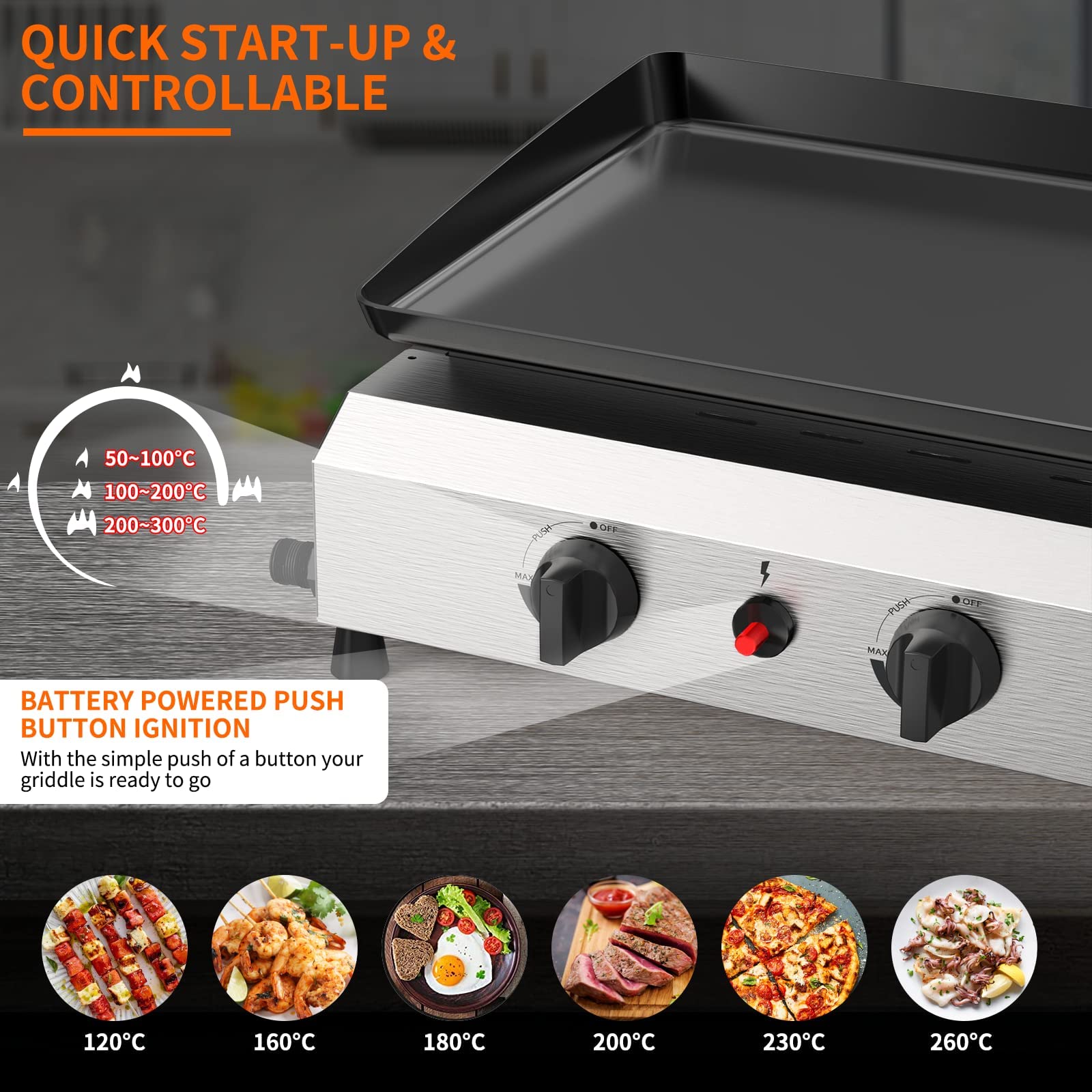 SKOK 2 Burner 17-Inch Outdoor Propane Gas Griddle - 20,000 BTU Portable Flat Top Grill for Camping, BBQ, Tailgating & Picnics - Perfect for Backyard Cooking, Patio Parties & Outdoor Adventures