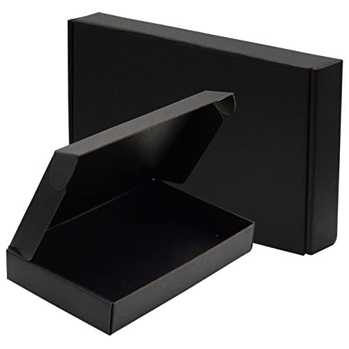 Small Business Black Corrugated Cardboard Shipping Boxes - 10x6x1.6 Inches (Pack of 12) - Durable Packaging & Storage Solution for Ecommerce, Gifts, Crafts & Home Organization