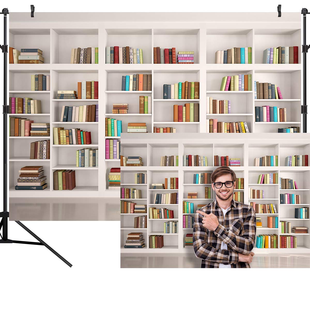 Modern Bookshelf Backdrop for Office, Library & Photography - 10x8ft Graduation Party Decoration, Study Banner & Photo Studio Props (PCK79C) - Perfect for Home Office, Classroom Decor & Professional Photography Backgrounds