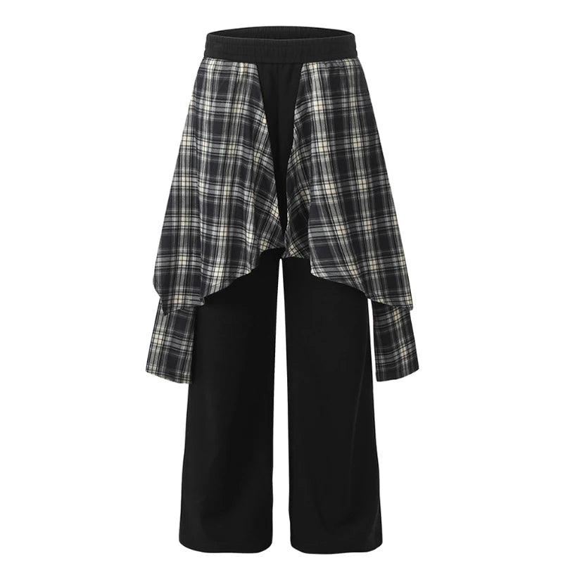 Trendy American Style Men's Sweatpants - High Street Fake Two-Piece Spliced Plaid Peplum Design Solid Color Casual Pants 9W1857 | Perfect for Gym, Lounge & Streetwear Fashion