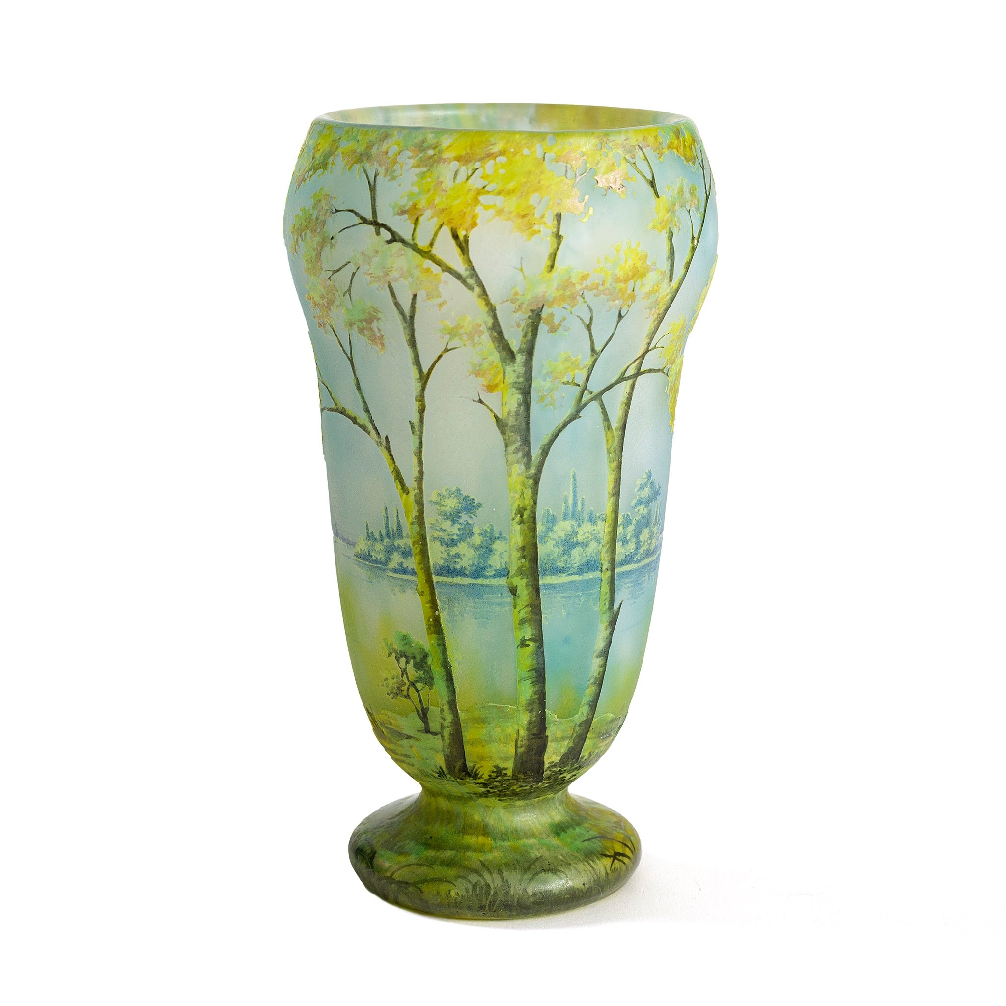 Vintage Daum Nancy Cameo Glass Vase with Birch Tree Scene - Handcrafted Art Nouveau Collectible for Home Decor, Wedding Centerpiece & Luxury Gift
