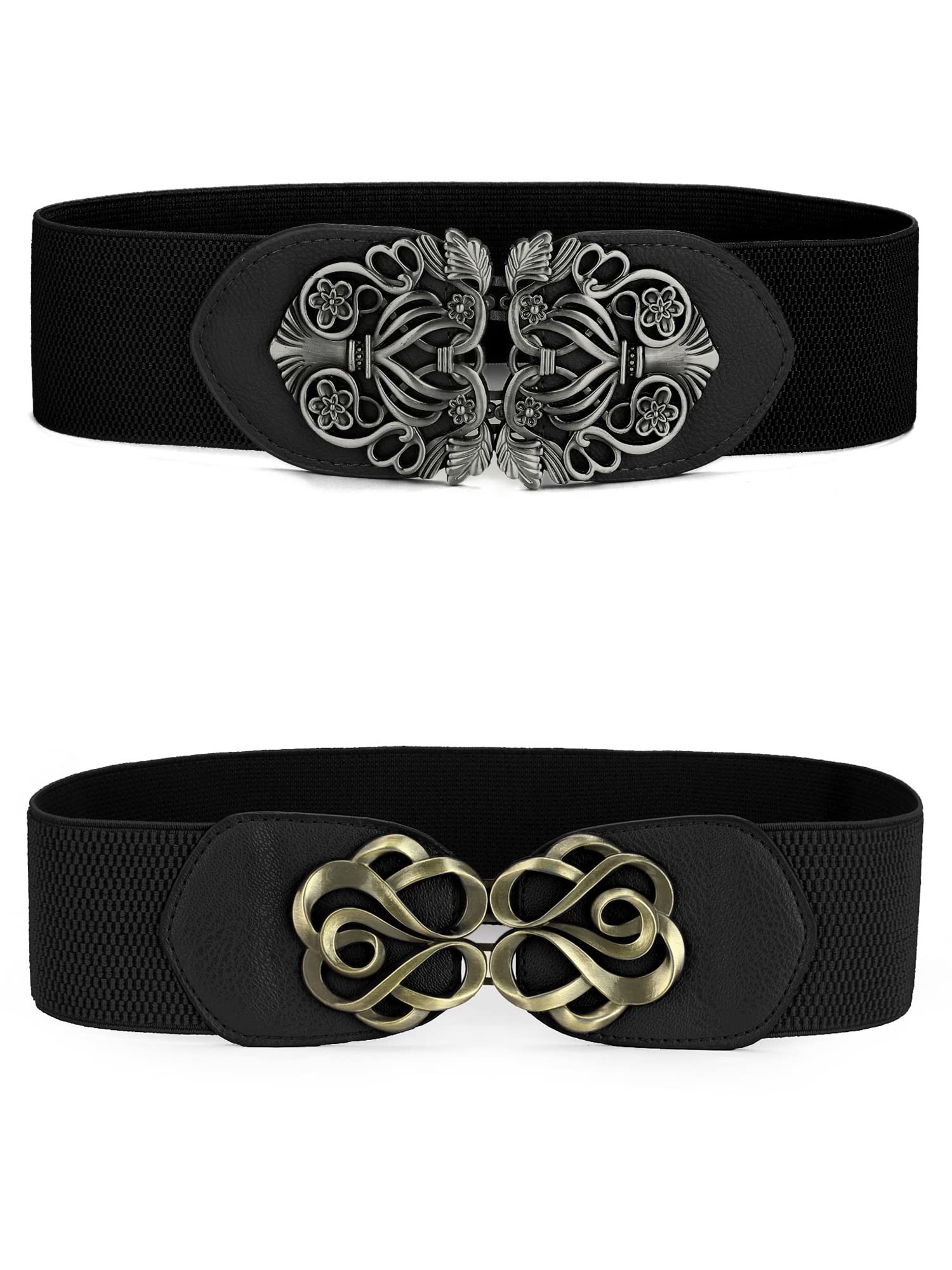 Allegra K Women's Stretch Wide Elastic Belt with Metal Interlocking Buckle - 25.5