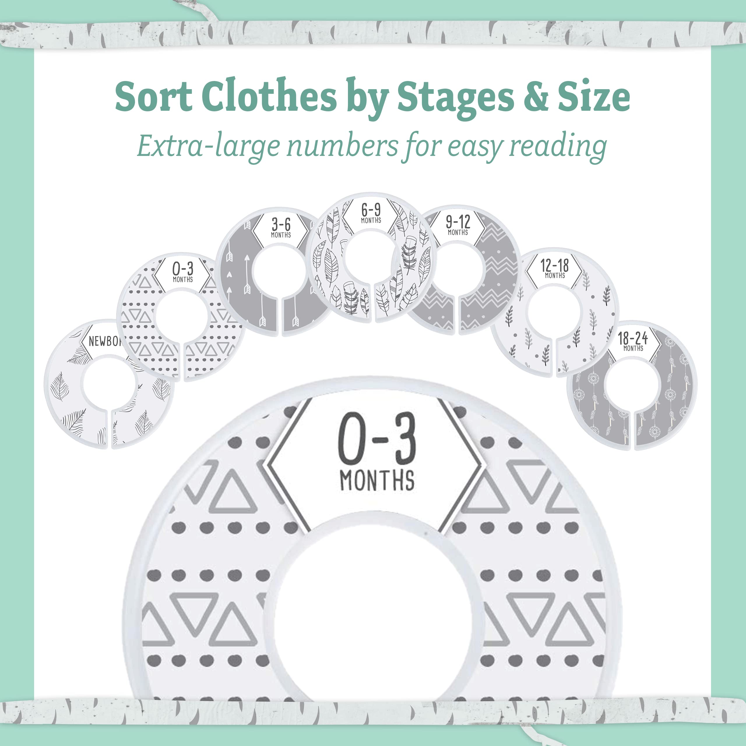 Baby Closet Dividers - 7-Pack Nursery Organizer for Newborn to 24 Months | Boho Style Clothing Size & Age Dividers | Perfect for Baby Wardrobe Organization & Nursery Storage