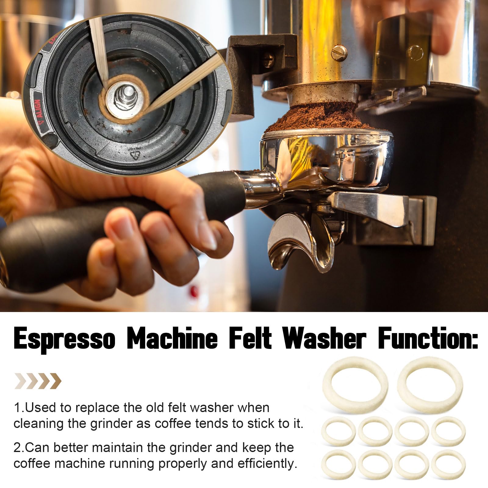 Breville Espresso Machine Grinder Felt Washer Replacement - Compatible with BES870, BES878, BES880, BES980, BES990, BCG600, BCG820 - Lower Burr Wool Ring for Cleaning - Perfect for Home Baristas & Coffee Enthusiasts