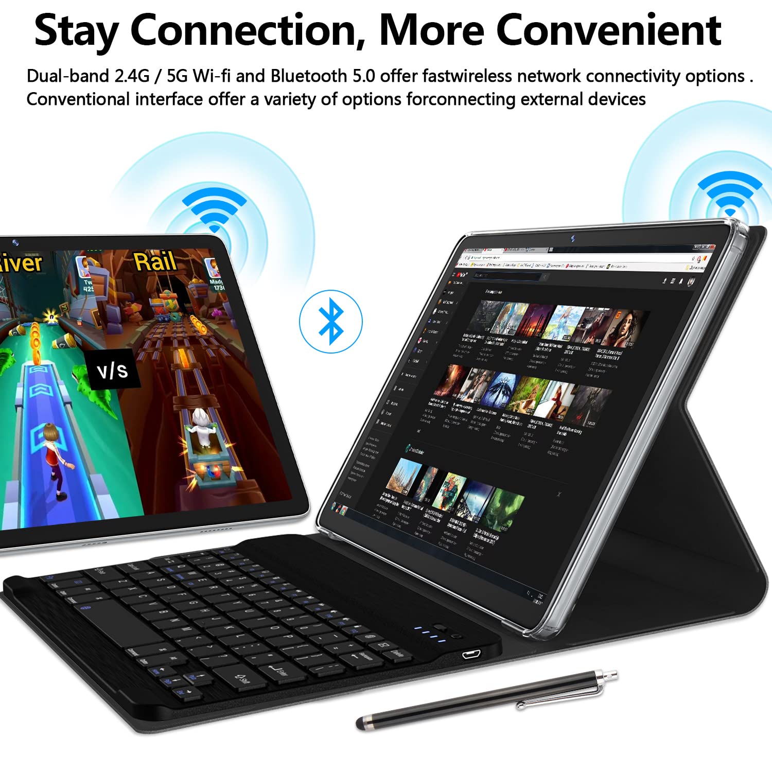 2025 Newest 10-inch 2-in-1 Android 14 Tablet with Keyboard - 128GB Storage + 1TB Expandable, Octa-Core Processor, 13MP Dual Camera, HD Touchscreen, 2.4G/5G WiFi, GMS Certified - Includes Case & Mouse (Gray) - Perfect for Work, Study, and Entertainment On-The-Go