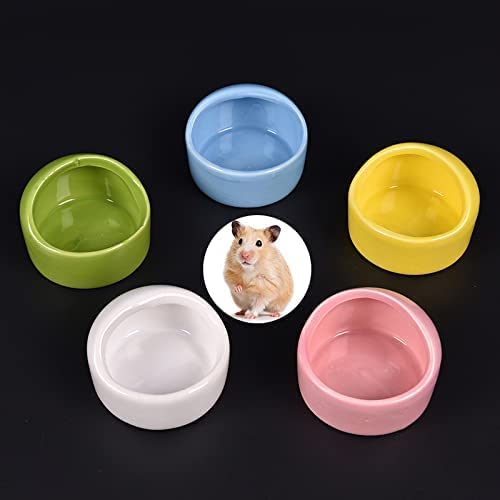 3 Pcs Ceramic Hamster Food and Water Bowls - No Spill, No Turnover Small Pet Dishes for Hamsters, Guinea Pigs, Hedgehogs, Gerbils, and Rodents (Blue, Pink, White) - Perfect for Cage Feeding and Easy Cleaning