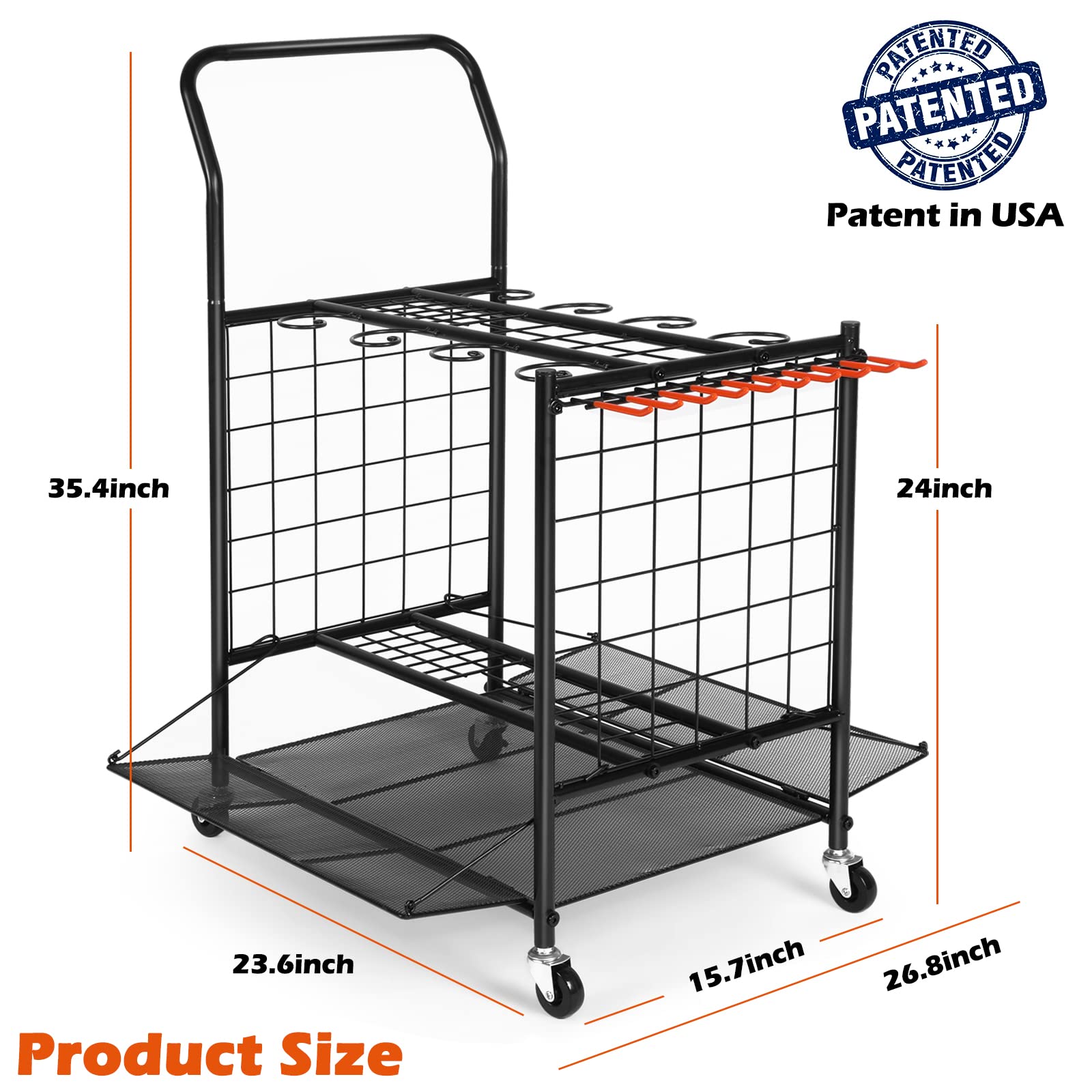 Steel Garden Tool Organizer with Wheels - Heavy Duty Rolling Tool Tower for Garage, Shed & Yard Storage - Black Long Handle Tool Organizer for Easy Access & Mobility | Perfect for Gardening, Landscaping & Home Organization