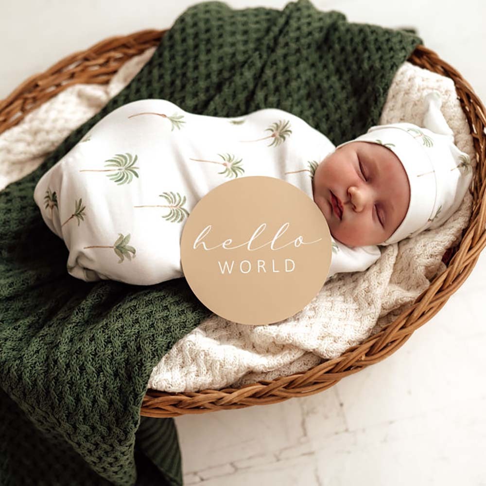 Snuggle Hunny Reversible Milestone Baby Cards - Green Palm & Sand Design | Perfect for Newborn Photography, Baby Showers & First Year Memories