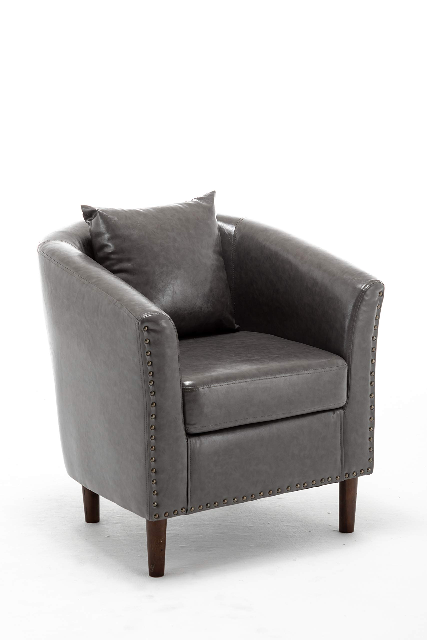 Modern Accent Chair - Faux Leather Upholstered Arm Barrel Club Chair with Ottoman Footrest for Living Room, Bedroom, or Office (Grey) | Captain Ninja Stylish Seating for Relaxation & Home Decor