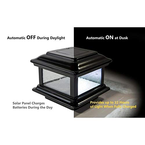 4x4 Black Aluminum Colonial Solar Post Cap Light - Set of 2, Energy Efficient Glass Solar Lights for Fence, Deck, Garden & Pathway Lighting