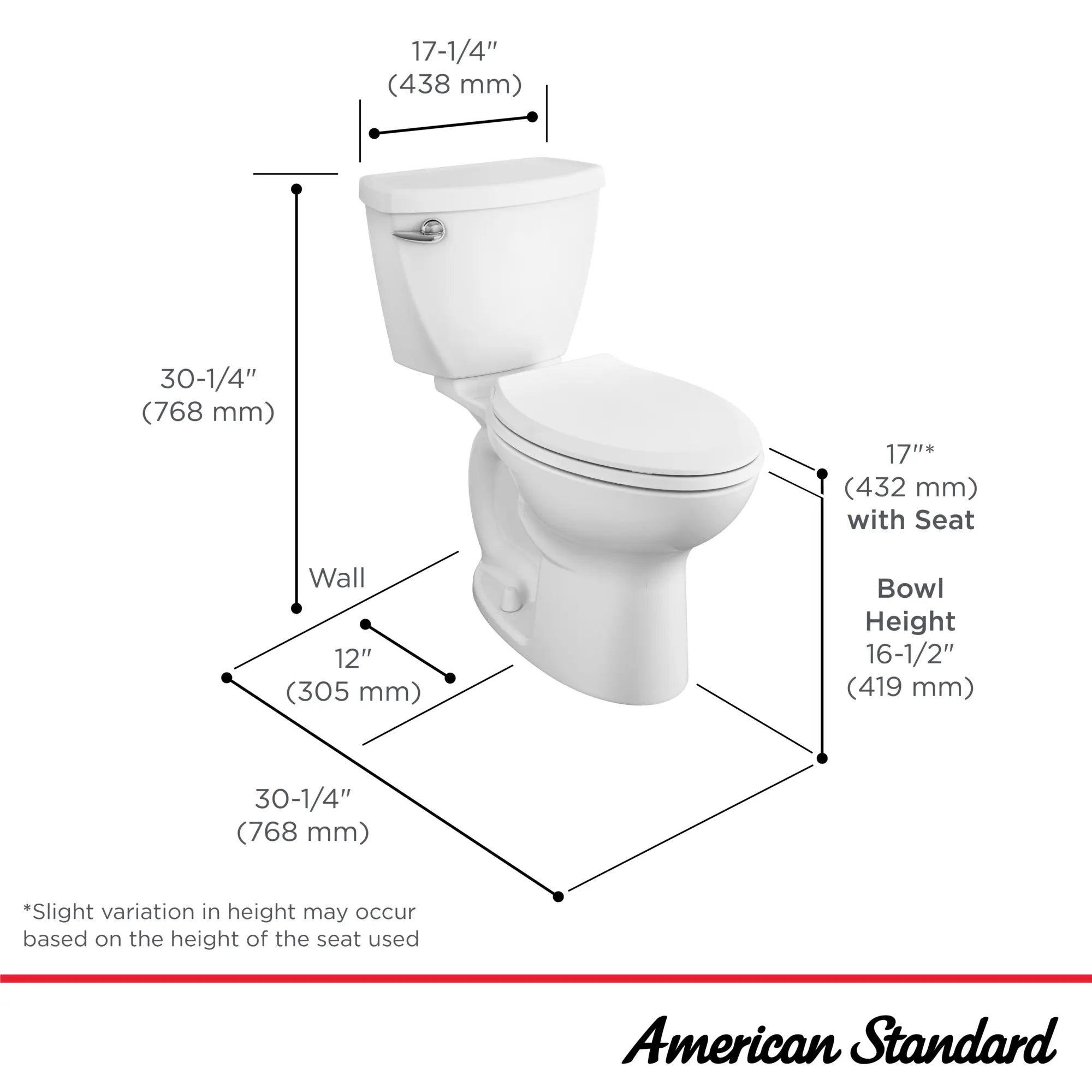 Cadet 3 FloWise 1.28 GPF/4.8 LPF Left-Hand Trip Lever Elongated Toilet with Slow-Close Seat - Water Efficient Chair Height Toilet for Modern Bathrooms & Powder Rooms