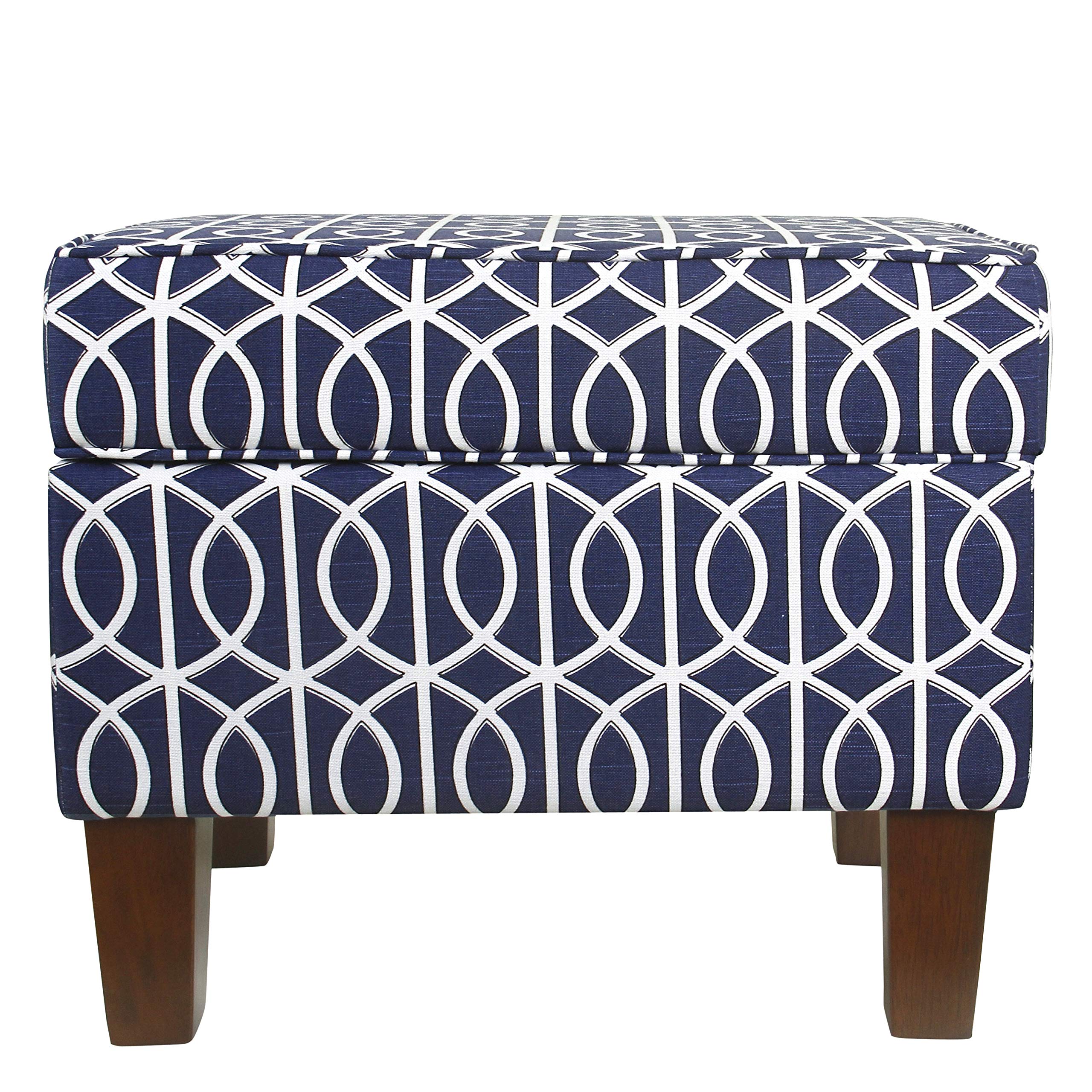 Benjara Wooden Ottoman with Hidden Storage - Blue and White Upholstered Footstool, Coffee Table & Storage Bench for Living Room, Bedroom & Nursery