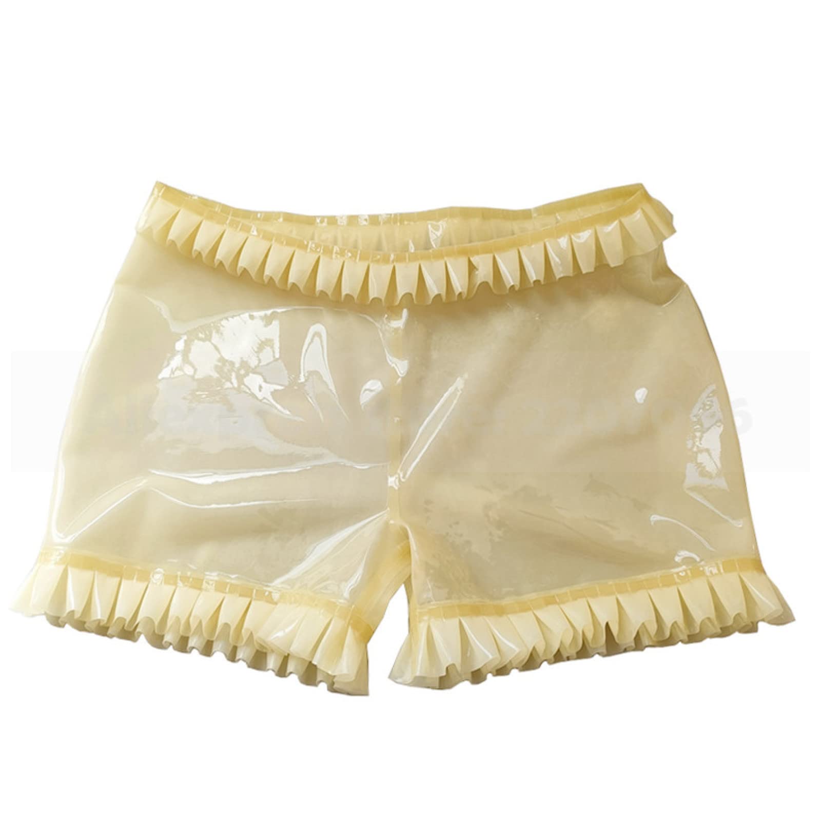 Sexy Sheer Latex Shorts for Women - Transparent Rubber Lingerie with Lace Trim, Tight Fit, Blue - Perfect for Boudoir, Fetish Wear & Sensual Nights