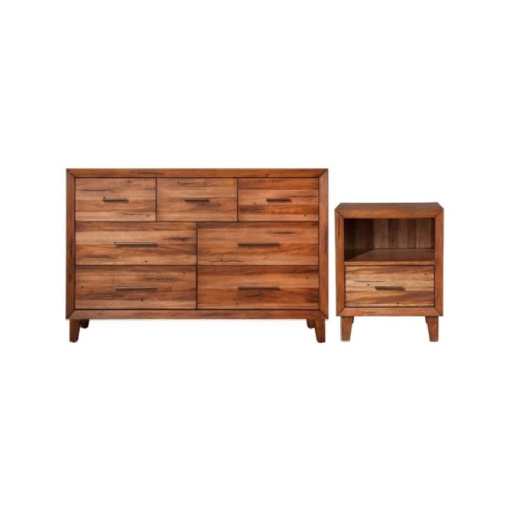 Home Square 2-Piece Bedroom Set - Toffee Brown Nightstand & 7-Drawer Dresser | Perfect for Master Bedroom, Guest Room & Apartment Furniture
