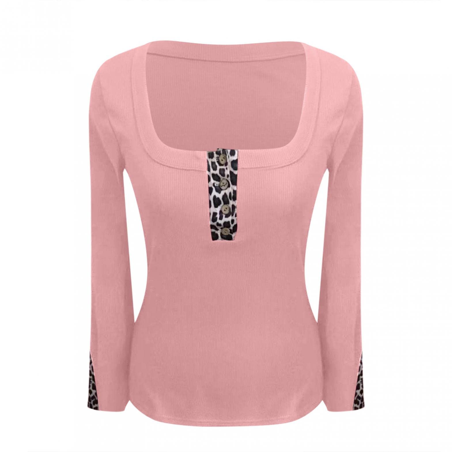 Women's Henley Long Sleeve Shirts - Fashion Leopard Print Casual Slim Fit Tunic Tops with Waffle Knit & Lace Button Up Tee | Perfect for Work, Date Night & Everyday Wear