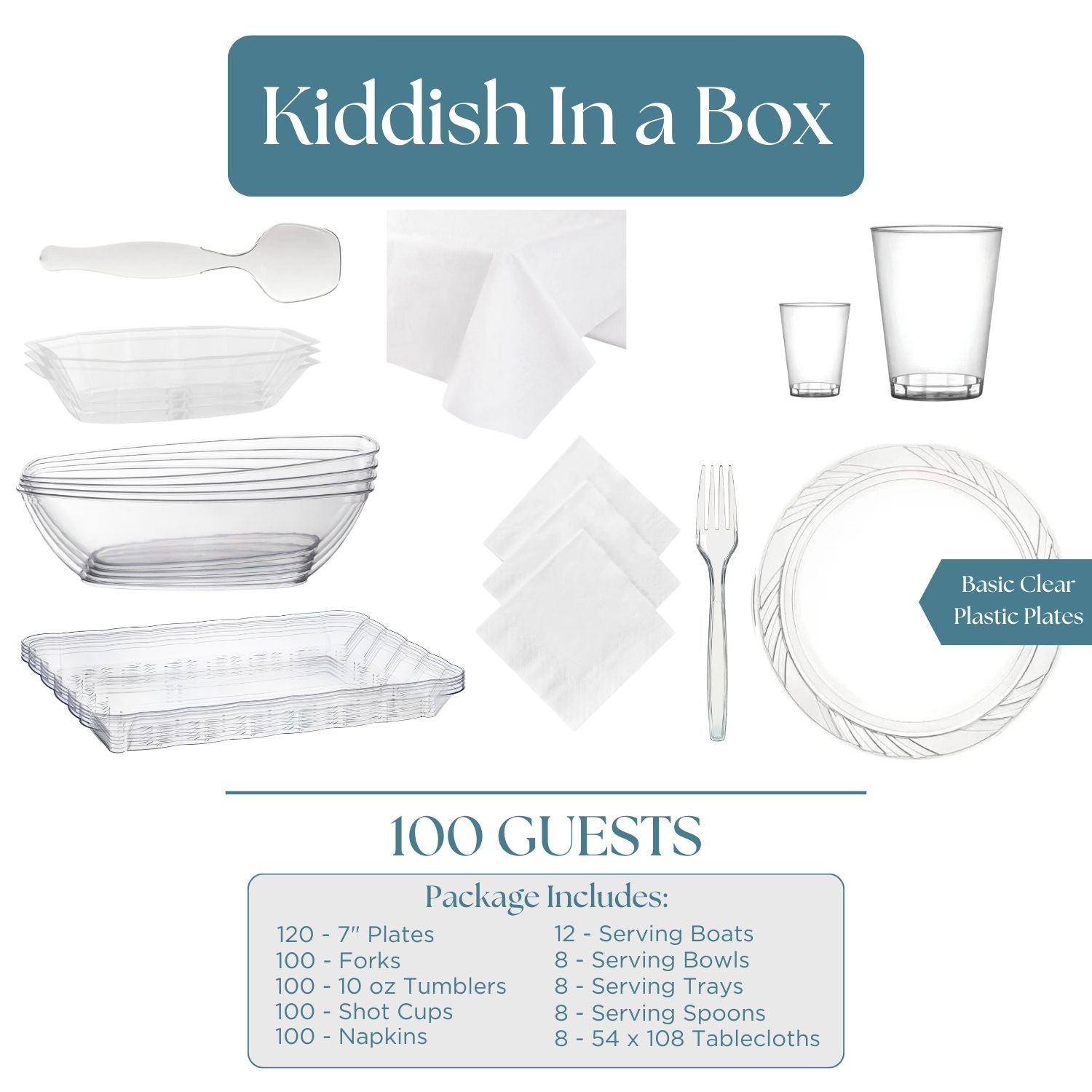 Kiddish In A Box - 100-Piece Disposable Tableware Set for Parties & Events | Eco-Friendly Plates, Cups & Cutlery | Perfect for Birthdays, Weddings & Family Gatherings