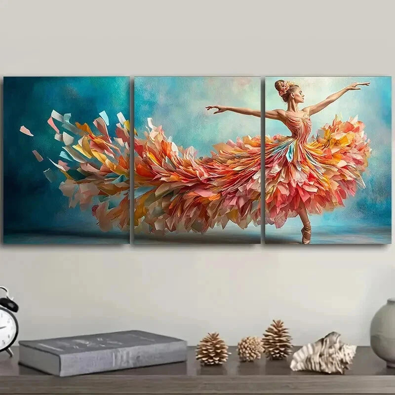 3-Piece Flowing Ballerina Wall Art Set - Bright & Beautiful Framed Canvas Prints 60x90cm | High Quality Australian Made | Ready to Hang | Perfect for Living Room, Bedroom & Office Decor