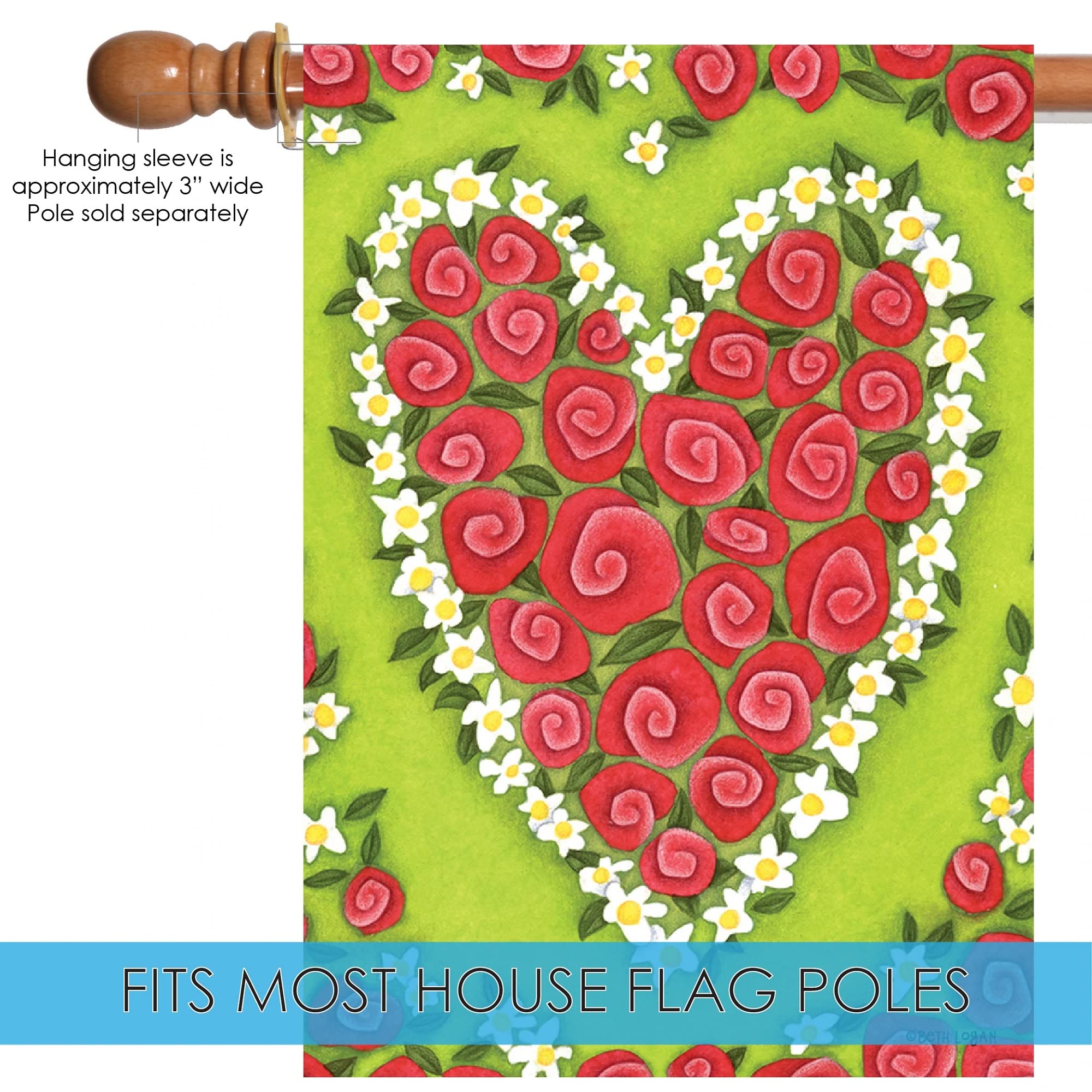 Toland Home Garden 109766 Rose Heart Valentine Flag - 28x40 Inch Double Sided Outdoor Garden Flag for Valentines Day Decor, Yard Decoration, Porch & Housewarming Gift - Perfect for Front Yard, Patio & Seasonal Holiday Displays