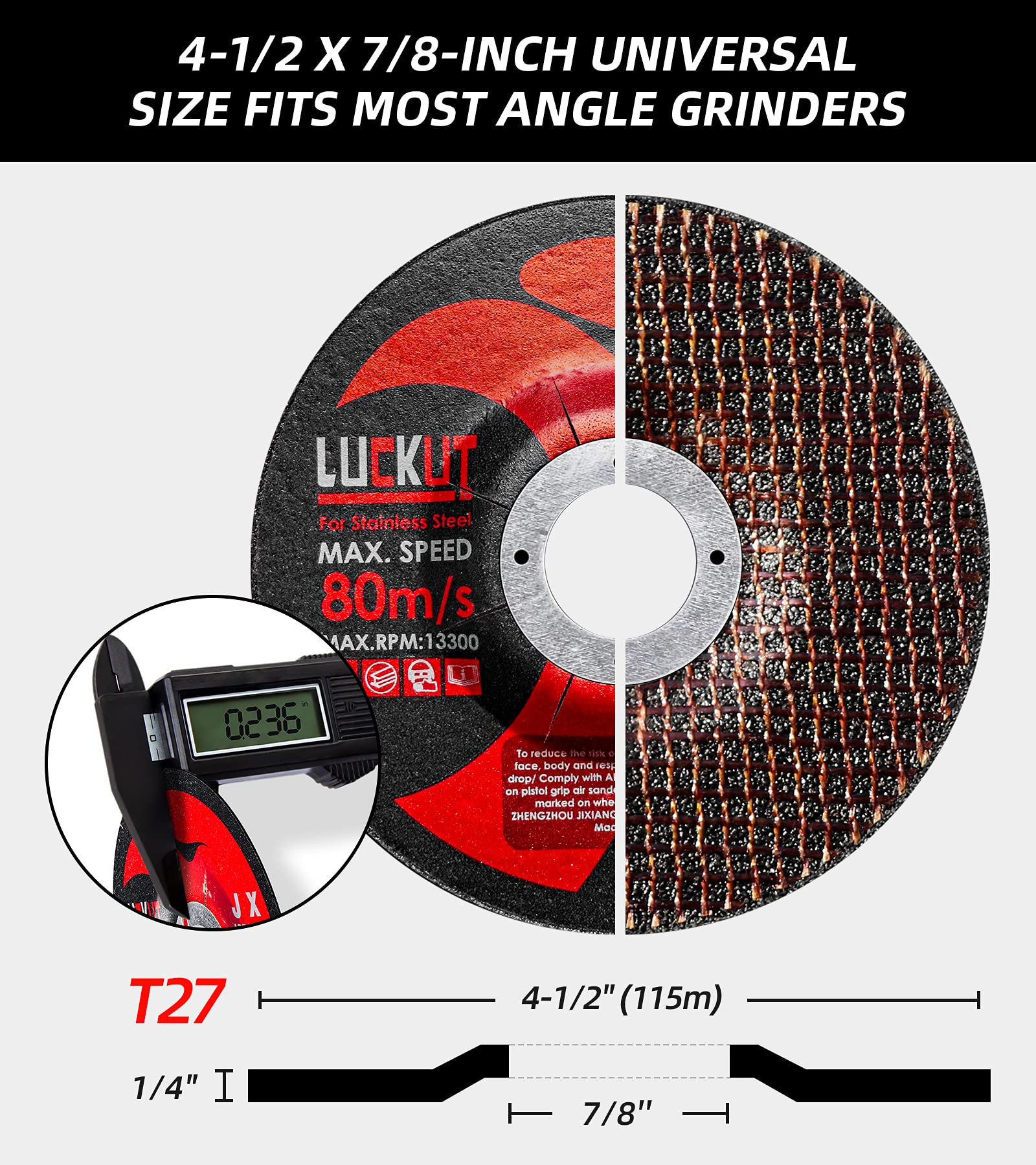 4-1/2 Inch Metal Grinding Wheels - 25 Pack Aggressive Grinding Discs for Angle Grinders (1/4