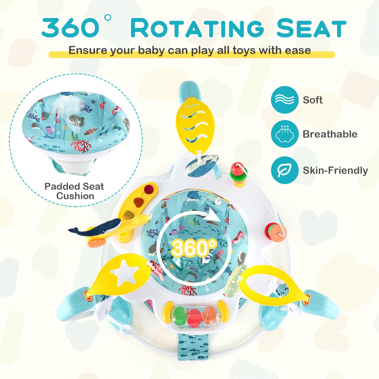 BABY JOY Baby Jumpers & Bouncers - 360° Rotating Activity Center with Music, Lights & Sounds - 5 Adjustable Heights for Infants 6-12 Months - Perfect for Playtime, Learning & Developmental Stimulation at Home or Daycare