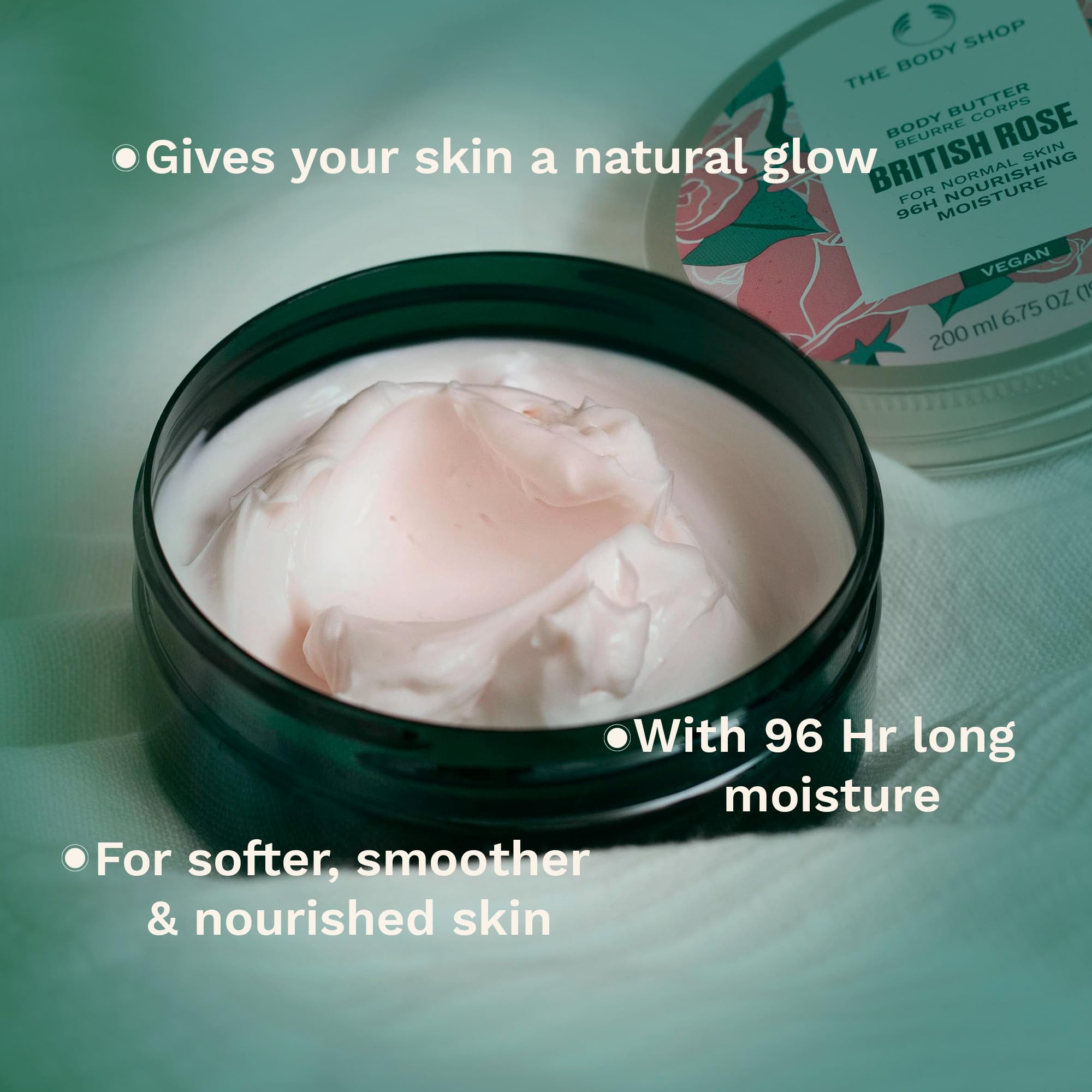 The Body Shop Vegan British Rose Body Butter, 200ml - 96 Hour Hydration for Normal to Dry Skin | Cruelty-Free & Vegan | Perfect for Daily Moisturizing & Nighttime Skincare Routine