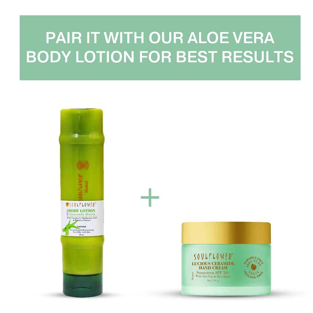 Soulflower Ceramide Hand Cream with SPF 50+ | Moisturizing & Repairing for Dry, Rough Hands | Sun Protection, Oil-Free Formula | Enriched with Aloe Vera & Shea Butter | 50g | Ideal for Daily Use, Outdoor Activities & Travel