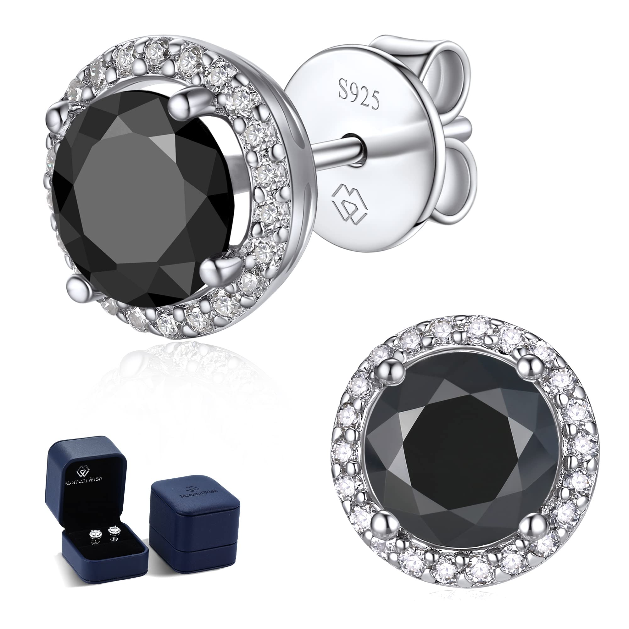 1-2 Carat Moissanite Stud Earrings for Women - Sterling Silver Simulated Diamond Earrings with Gold Halo - Hypoallergenic Sparkly Wedding Jewelry for Bride, Ladies & Men | Perfect for Engagement, Anniversary & Special Occasion Gifts