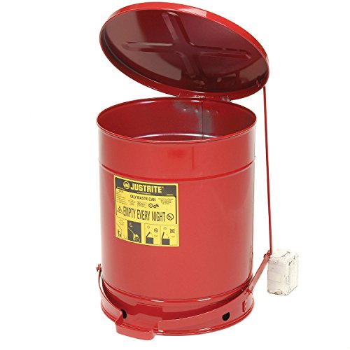 Justrite 14 Gallon Red Oily Waste Can - OSHA Compliant Safety Container for Garage, Workshop & Industrial Use